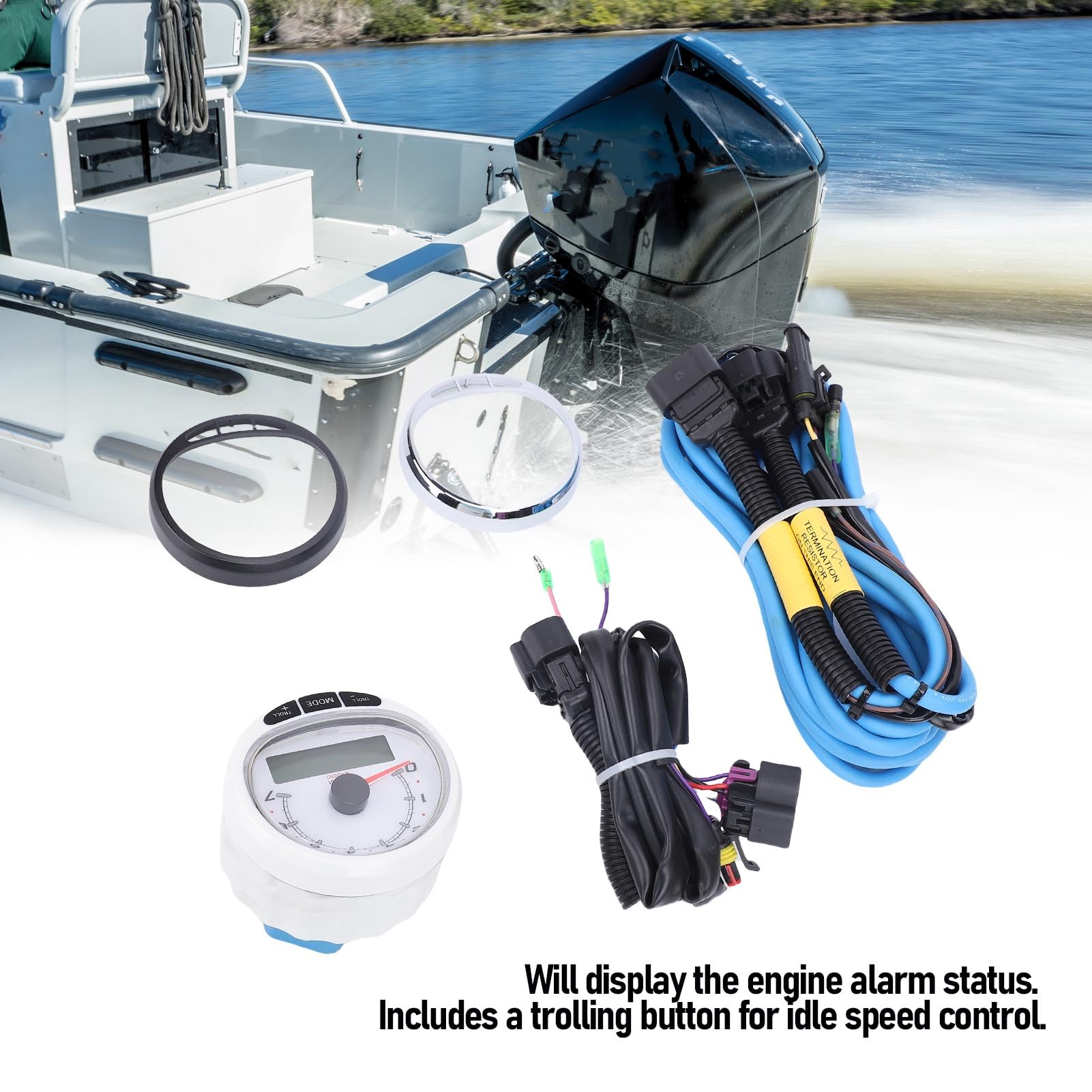 Kit de Tacómetro Marino de 85 Mm con Arnés de Cableado, Medidor de Tacómetro de RPM para Barco 7000RPM, 79 8M0135634, Pantalla Tablero, Medidor RPM para Smart Craft SC1000