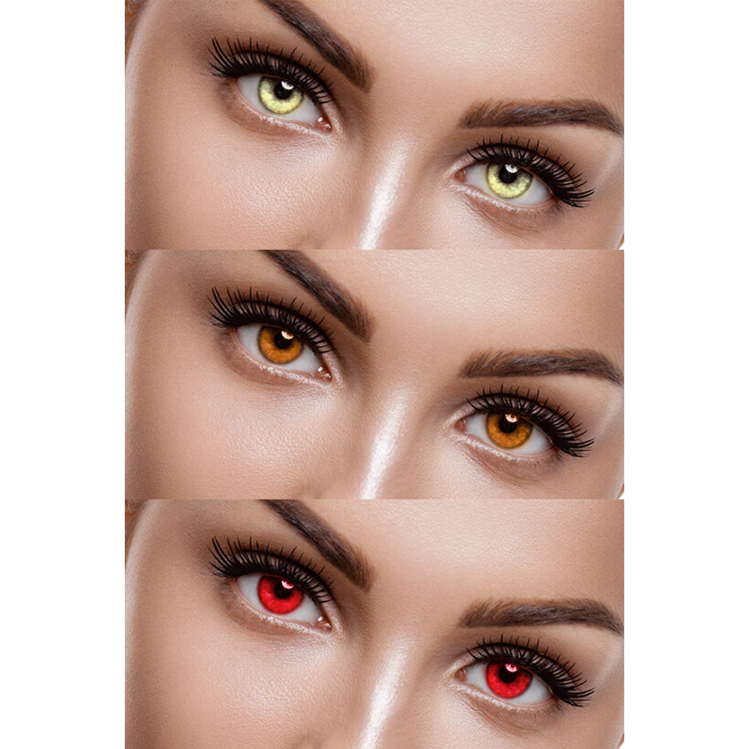 EYCOG 3 Pair Monthly Gold, Honey, Red Colored 0 Power Contact Lenses for Men and Women Eyes with Lens Case