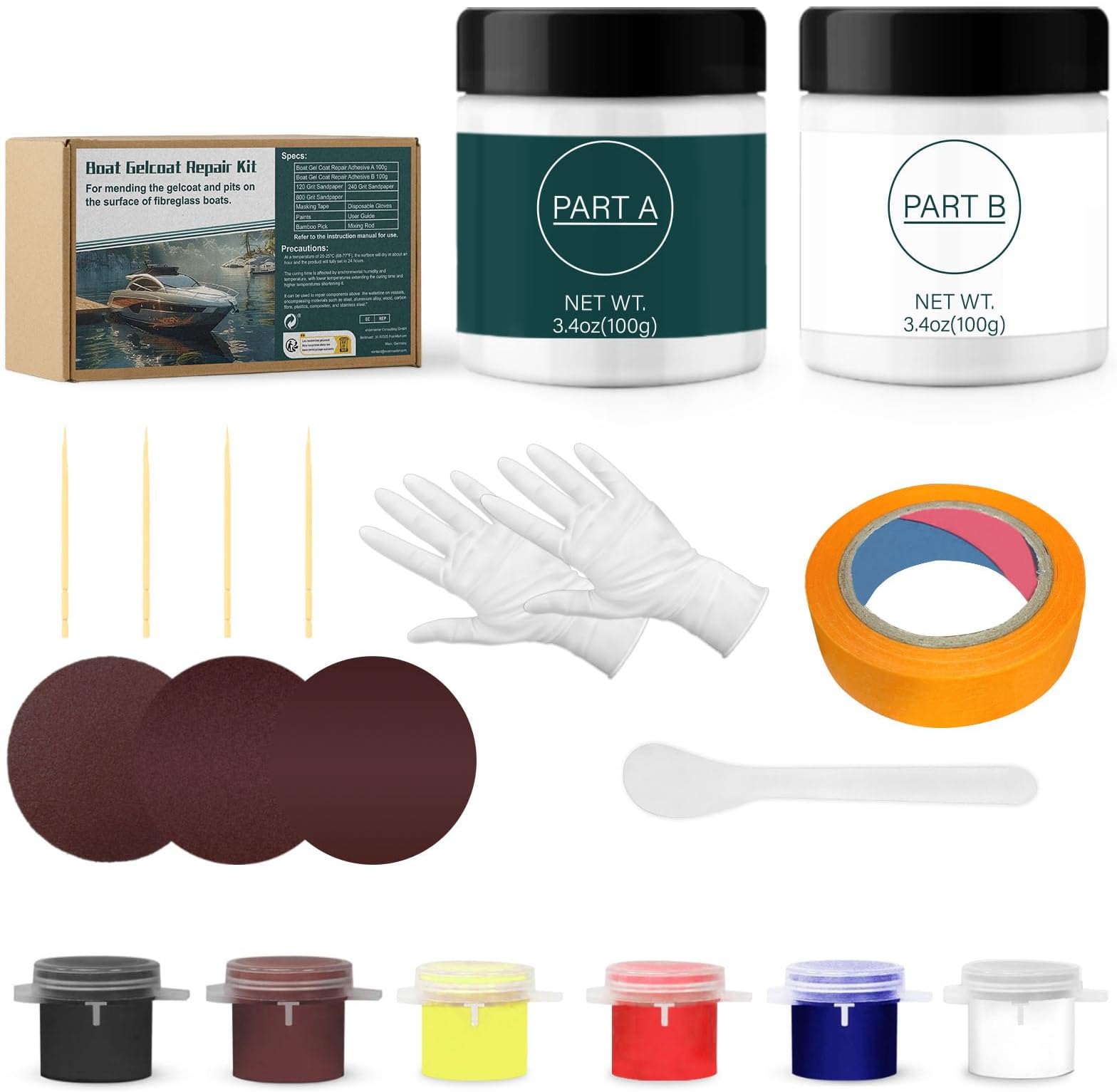 WAN2TLK Gel Coat Repair Kit for Boats (Color Match), Marine Fiberglass Repair Kit for Boats, Epoxy Filler for Fiberglass Boats Fix Holes, Pits, Deep Cracks, Chip Fix