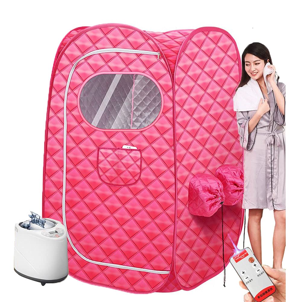 EEUK Sauna a Vapore Portatile da Casa, 2L Cabina Home Sauna, Tenda per Sauna a Vapore con Telecomando Wireless, 95 Minuto Controllo a Timer, Rosso