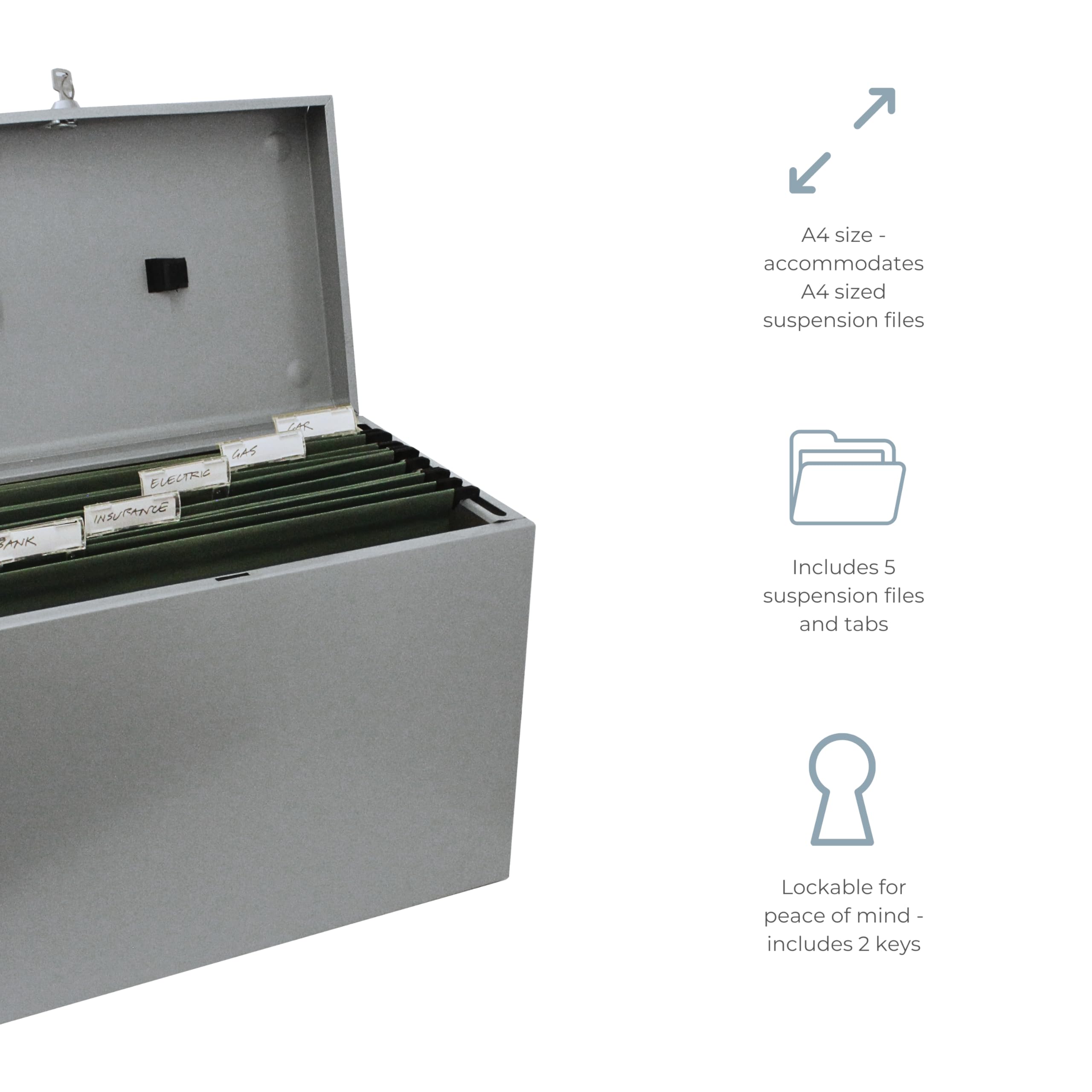 Cathedral Metal Box - Caja archivadora para fichas A4, gris