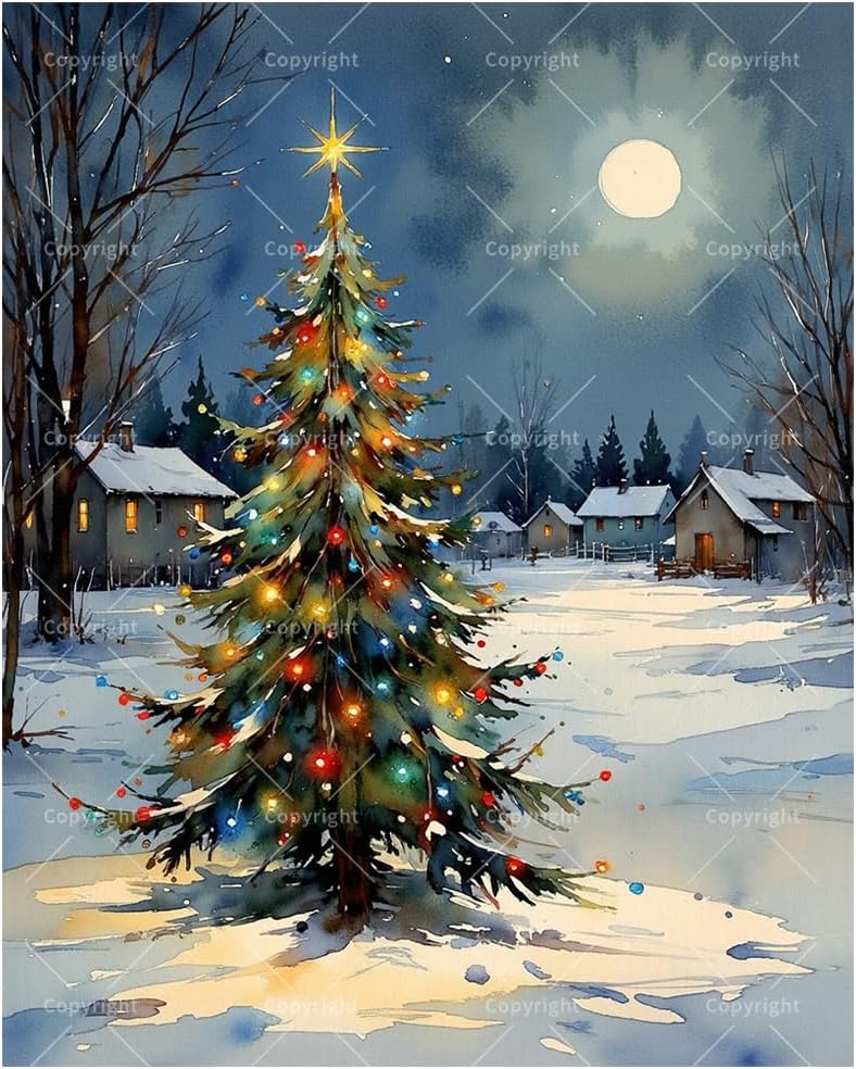 Holiday Paint by Numbers Kit for Adults – DIY Colorful Christmas Tree with Lights Painting on Canvas 16x20 Inches, Acrylic Paint Set, Suitable for Beginners, Festive Art for Decoration/Gifts