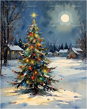 Holiday Paint by Numbers Kit for Adults DIY Colorful Christmas Tree with Lights Painting on Canvas 16x20 Inches, Acrylic Paint Set, Suitable for Beginners, Festive Art for Decoration/Gifts
