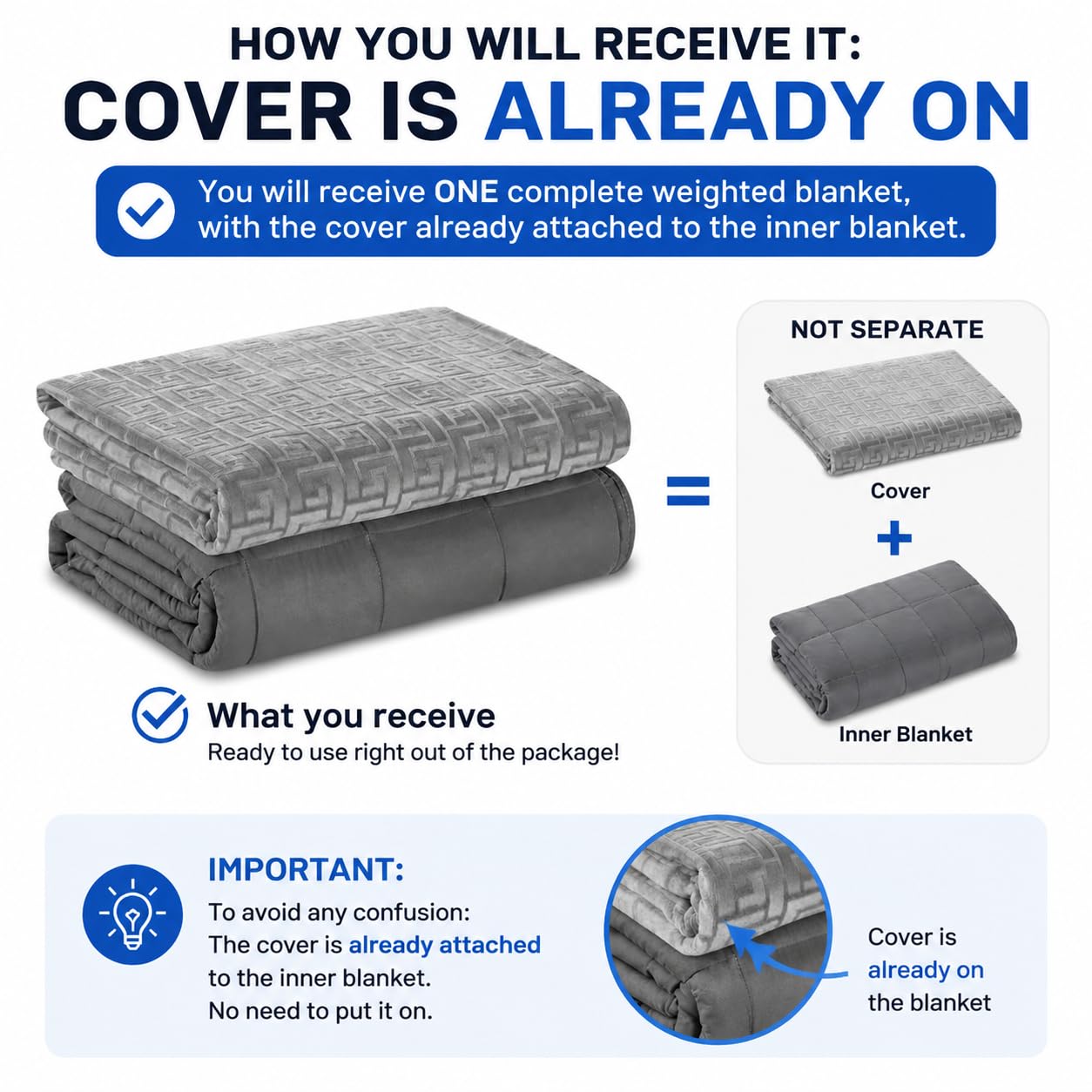 Coperta ponderata con copertura sostituibile, coperta ponderata con perline di vetro per adulti, coperta pesante (grigio, 150 x 200 cm, 6,8 kg)