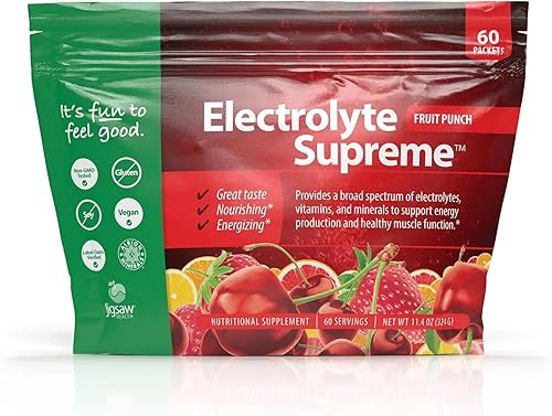 Jigsaw Health Electrolyte Supreme  Amplio espectro de electrolitos + oligominerales  Sabor a ponche de frutas  60 porciones (paquetes)
