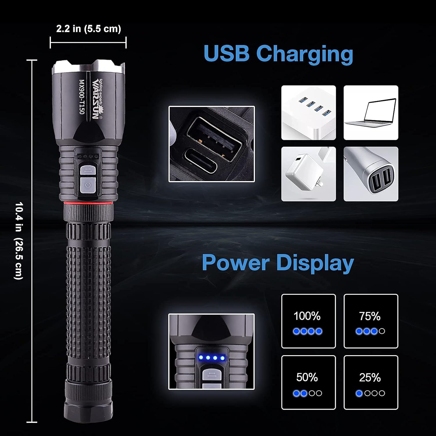 WARSUN Flashlight Brightest Rechargeable Emergency Photo