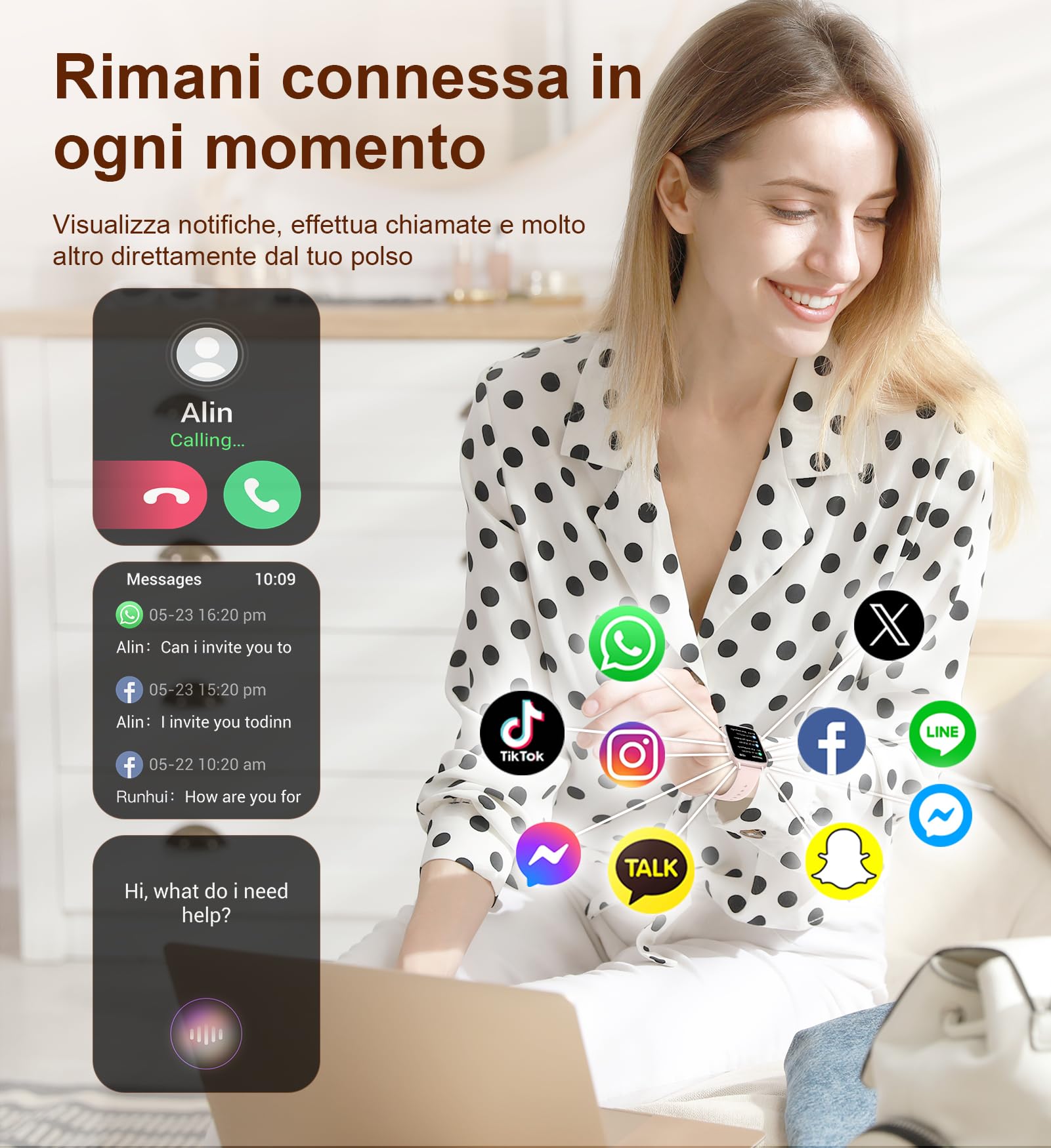 Smartwatch Femminile 1,85 Pollici Call/Answer Fitness Tracker - Dettaglio