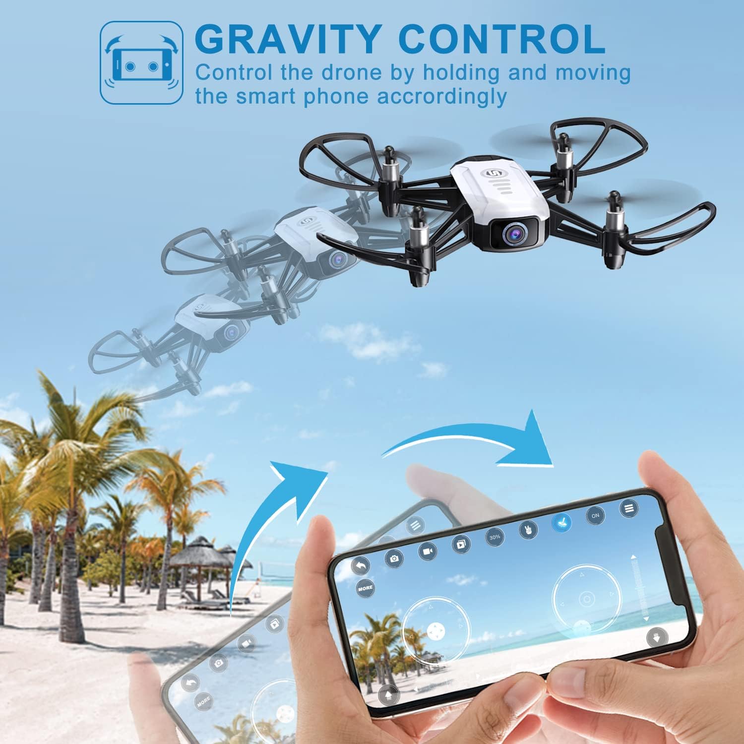 SEAREFR Drones for Kids Adults with 1080P HD Camera, WiFi Mini FPV Drone for Beginners, Toys Gifts for Boys Girls, RC Quadcopter Helicopter, 2 Batteries, Gravity Control, Gesture Control, 3D Flips, Waypoints Fly, Headless Mode, Altitude Hold, One Key Take Off/Landing : Toys & Games