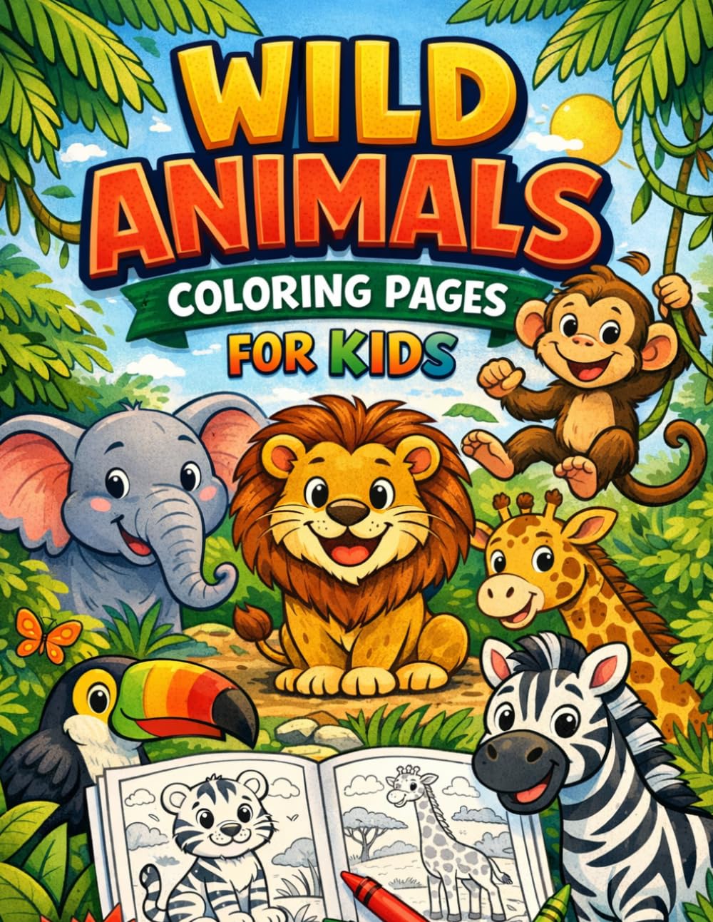 Wild animals coloring pages for kids: Fun and Educational Wild Animal Coloring Book for Kids Ages 4–8 | 104 Pages of Creative Learning and Jungle Adventure