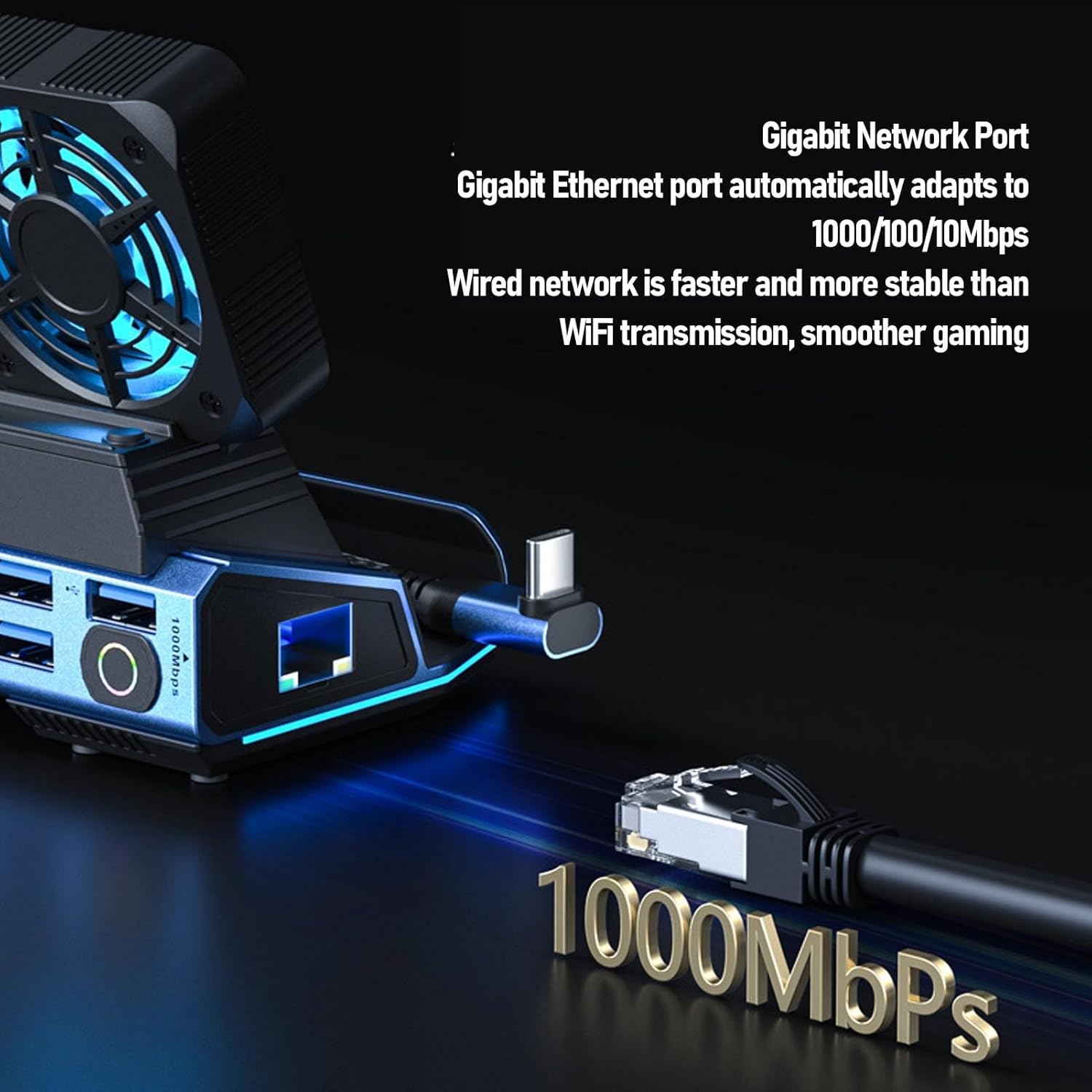 10in1DockingStation for Legion Go Claw, 4K 60Hz Gigabit Ethernet Docking Station with Detachable Dual Cooling Fan, 4 USB 3.0 PD 100W M.2 NVMe Slot