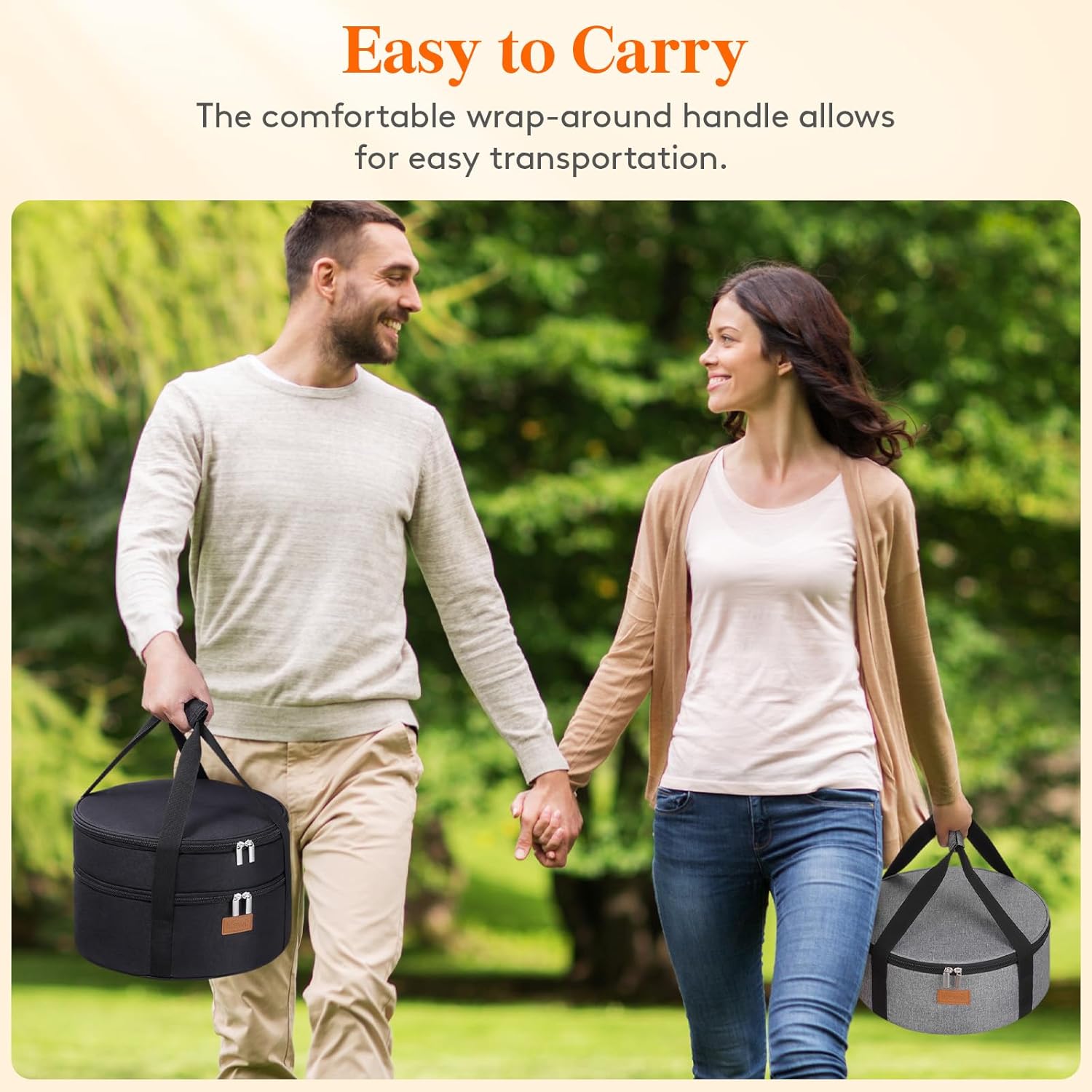 Lifewit Insulated Single Decker Round Casserole Carrier, Portable Pie Carrier Bag for Hot or Cold Food, Fits 12.5" Baking Dish, Thermal Lunch Tote for Potluck Parties, Picnic and Cookouts, Grey - Image 6