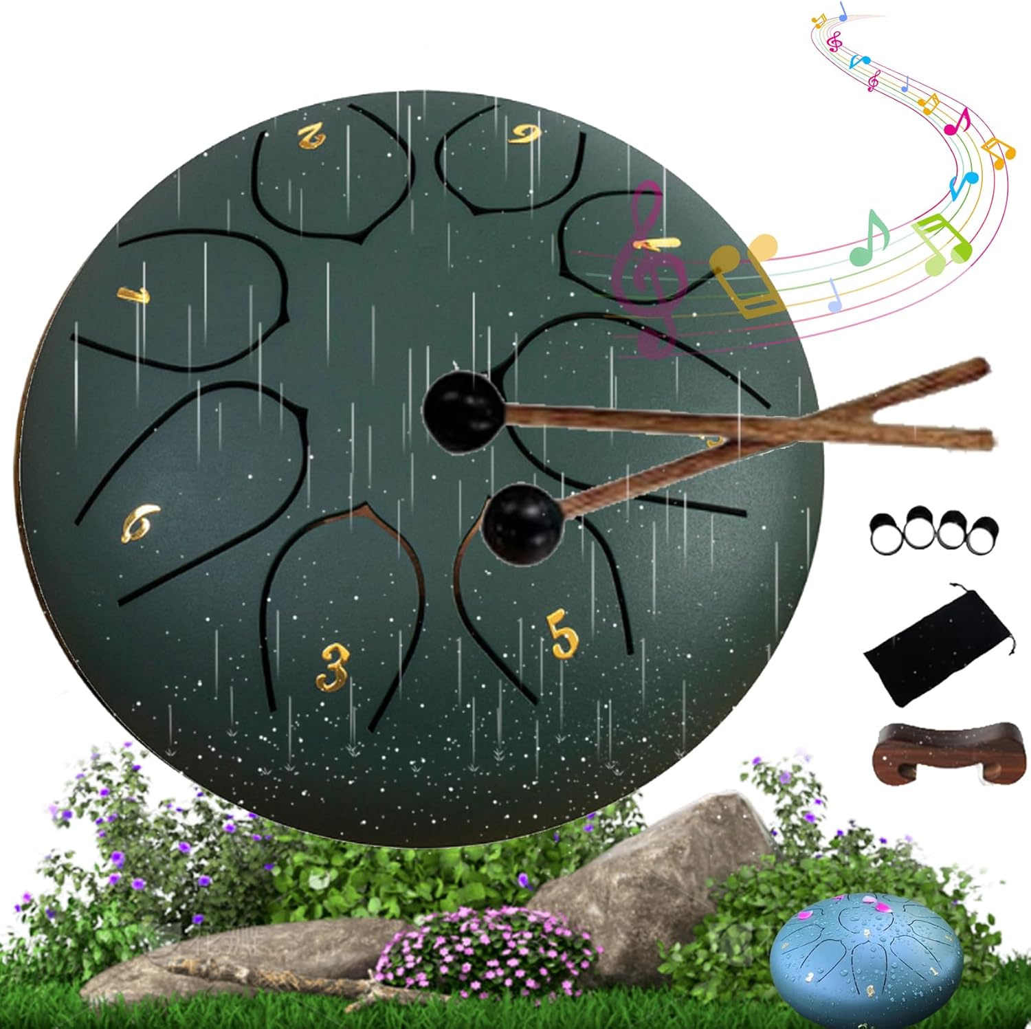 Rain Drum for Outside Garden, 2024 New Rain Music Maker Outside, 8 Note 6 Inch Chakra Drum for Rain, Steel Tongue Drum Rain Chime, Add a Cheerful and Interesting Atmosphere to Your Garden and Life (D)