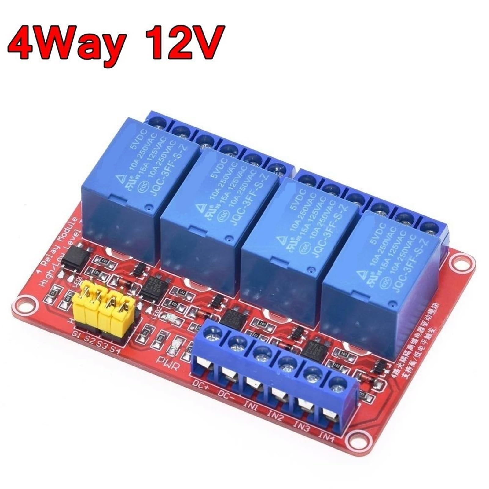Relaismodul 1 2 4 6 8 Kanal 5 V 12 V Relaismodul-Platinenschild mit Optokoppler-Unterstützung High- und Low-Level-Trigger(12V 4 Channel Red)