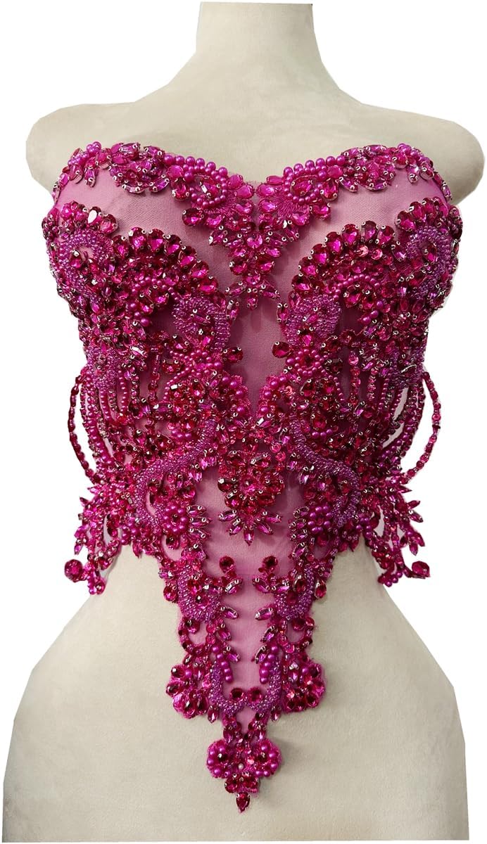 Rhinestone lace bodice applique patches for dress