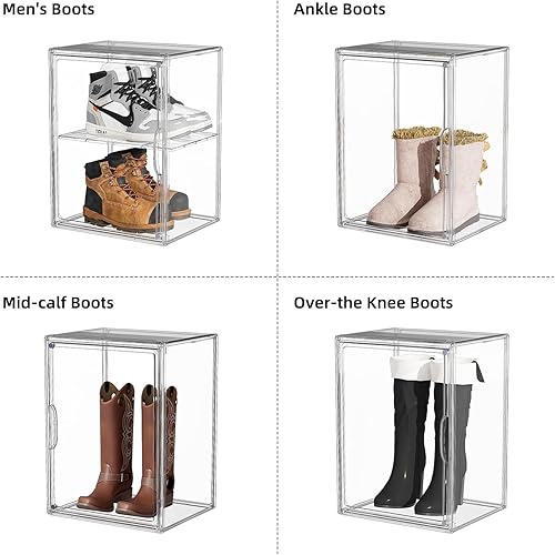 Miniatura 5 de Vitrina de acrílico transparente para almacenamiento de botas, cajas altas de plástico transparente, apilable, organizador de zapatos, para tenis,