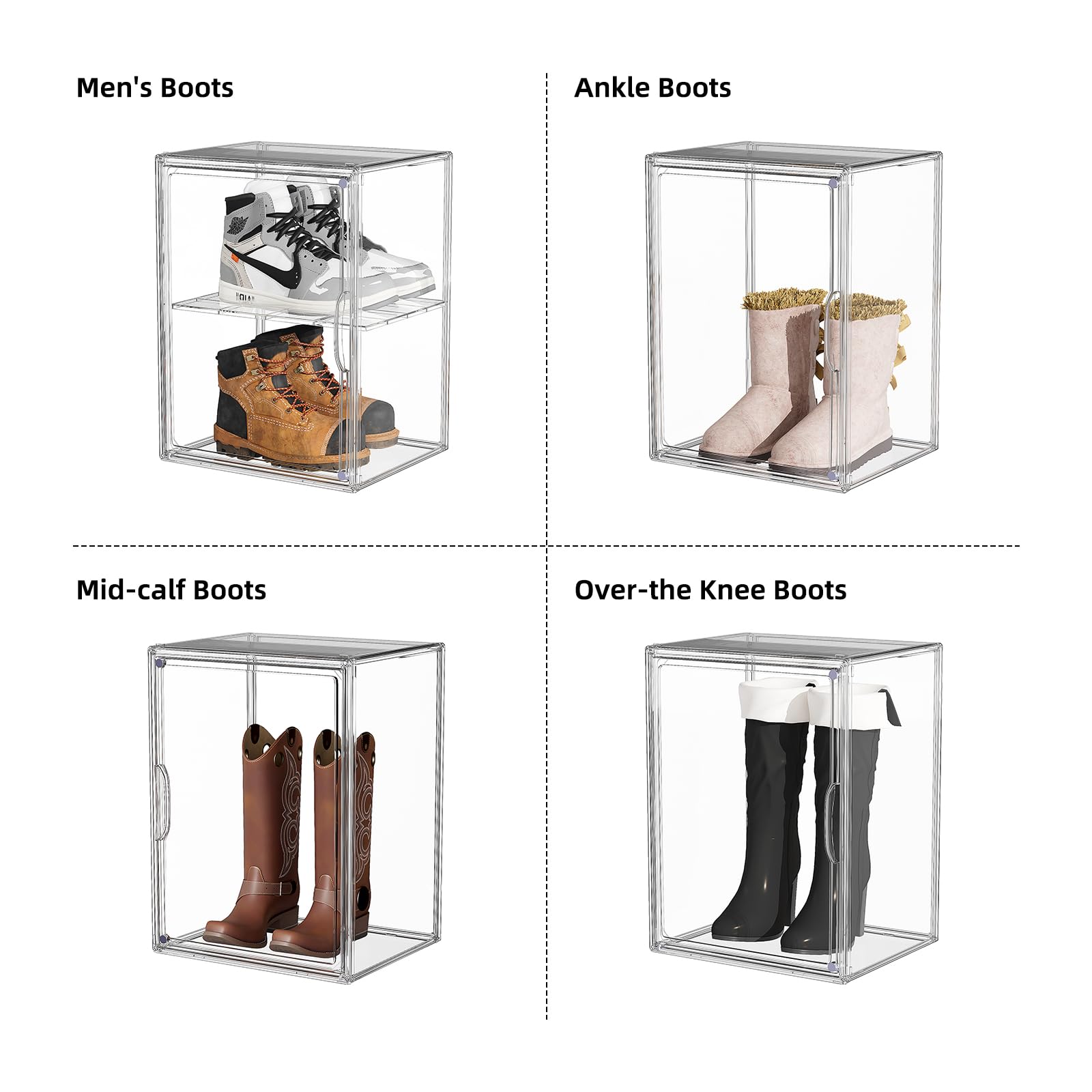 Clear Boots Storage Boxes,3 Pack Stackable Plastic Boot Shoe Storage...