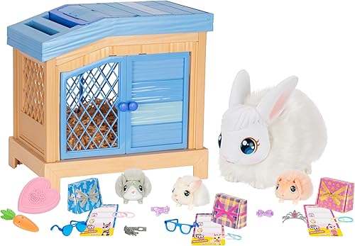 Little Live Pets Bunny Mama Surprise Toy Set, Hutch Interactive Animal Playset con 3 bebés sorpresa, más de 20 sonidos, accesorios de conejo para