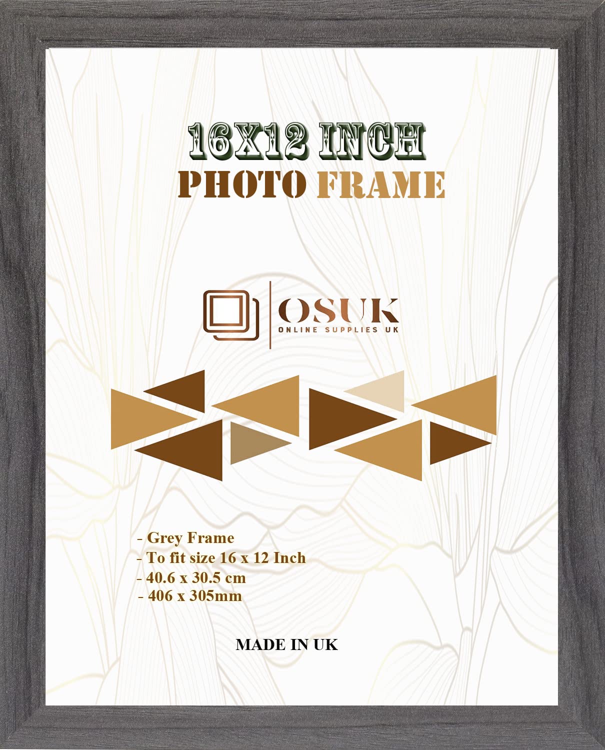 OSUK Grey Photo Frames 40.6 x 30.5cm Large Photo Frame 16 x 12 Inch Picture Frame With Clear Perspex Front & Wall Mounting 12" x 16" Frame