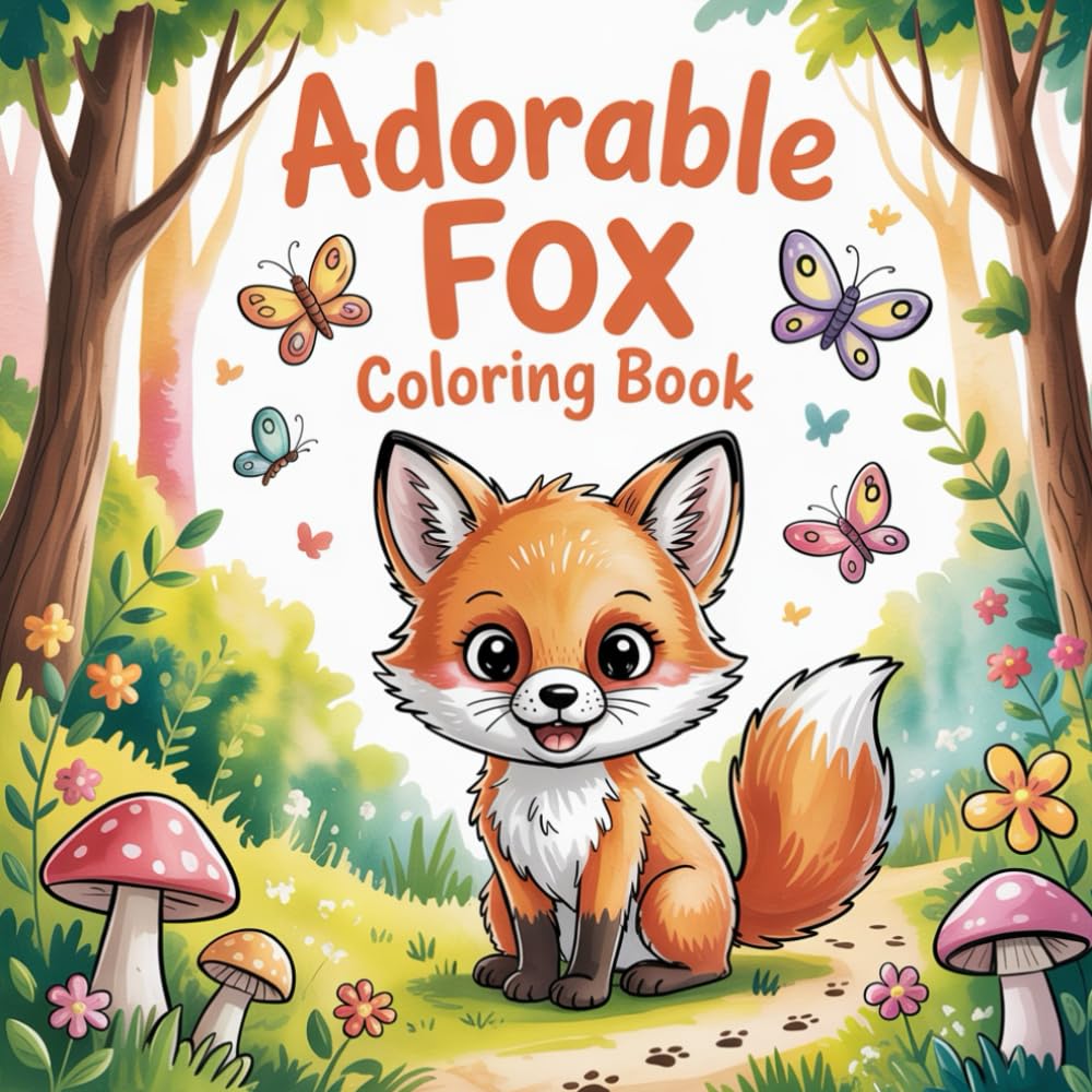 Adorable Fox Coloring Book: adorable fox coloring book, fox coloring book, cartoon fox coloring, cute fox coloring, animal coloring book, beginner ... cute animals coloring, calming coloring book
