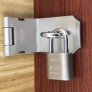 DEIHGE Slide Bolt Door Lock Hasp,Gate Bolt,Right Angle Door Clasp Door Lock,90 Heavy Padlock Hasp,Stainless Steel Gate Latch Padlock for Windows,Cabinets,Closets,Sheds,Doors,with A Lock Button