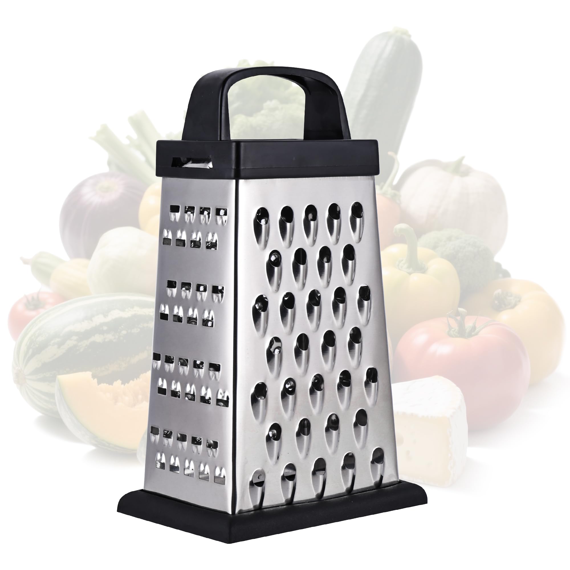 YC Kitchen Cheese Grater, Box Grater for Cheese Stainless Steel Vegetable Slicer Food Shredder 4-Sided Graters for Kitchen (Small)