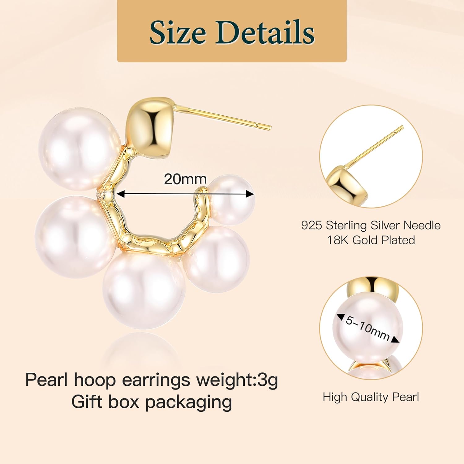 Pearl Hoop Earrings for Women 14K Gold Plated Small Lightweight Open Large Circle Round Freshwater Cultured Pearl Stud Earrings Jewelry Gift - AAA+ Quality - Image 4