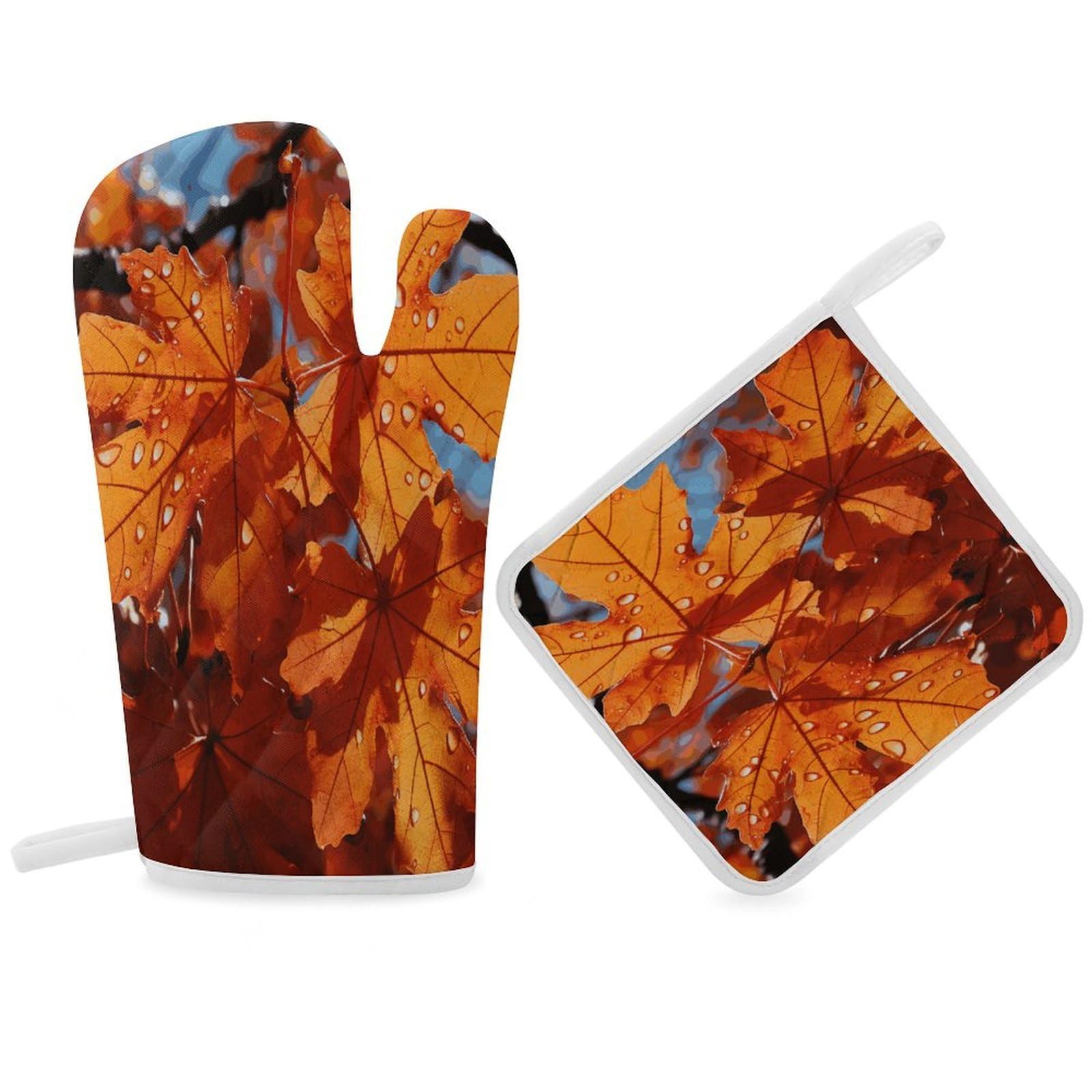 Fodpand Women's Style Fall Maple Leafs Oven Mitts And Pot Holders Sets,Oven Gloves For Kitchen Oven Mitts And Potholders For Baking Cooking Grilling Apartment Essentials