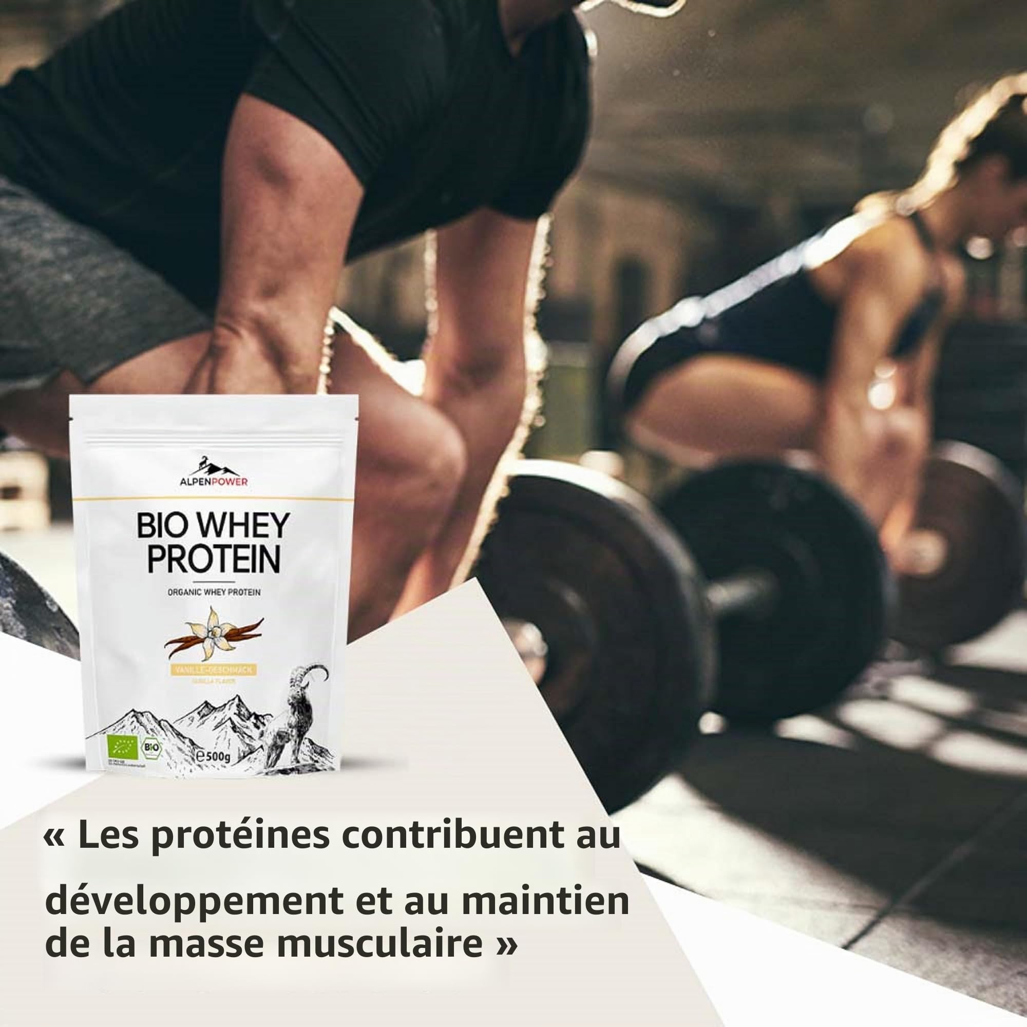 AlpenPower BIO Whey Protéine goût Vanille 1 kg - Ingrédients 100% naturels - Sans additifs - Fabriqué à partir du meilleur lait alpin bio - Poudre de protéine CFM de haute qualité