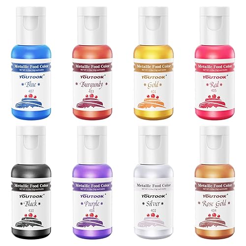 Pintura de color metálico para colorante alimentario, 8 colores más populares YouTook Pintura metálica comestible para aerógrafo pintura de