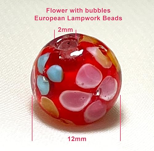 Miniatura 4 de Artsy Crafts - 24 cuentas de cristal de flores de cristal de Murano europeas de 0.472 pulgadas, cuentas de cristal sueltas hechas a mano para hacer