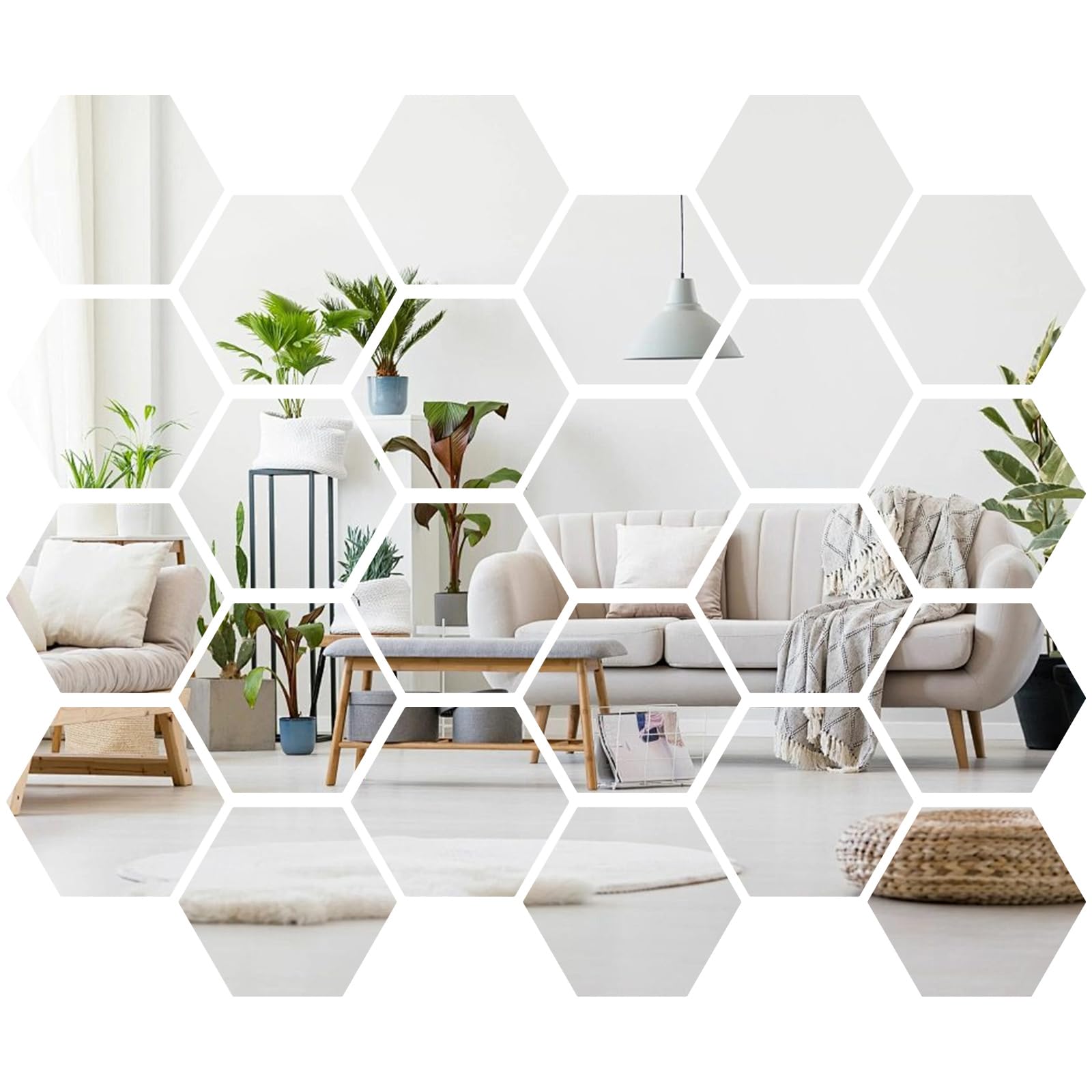 24PCS Stick On Mirror 10cm x 10cm Hexagon Self Adhesive Mirrors Sheet
