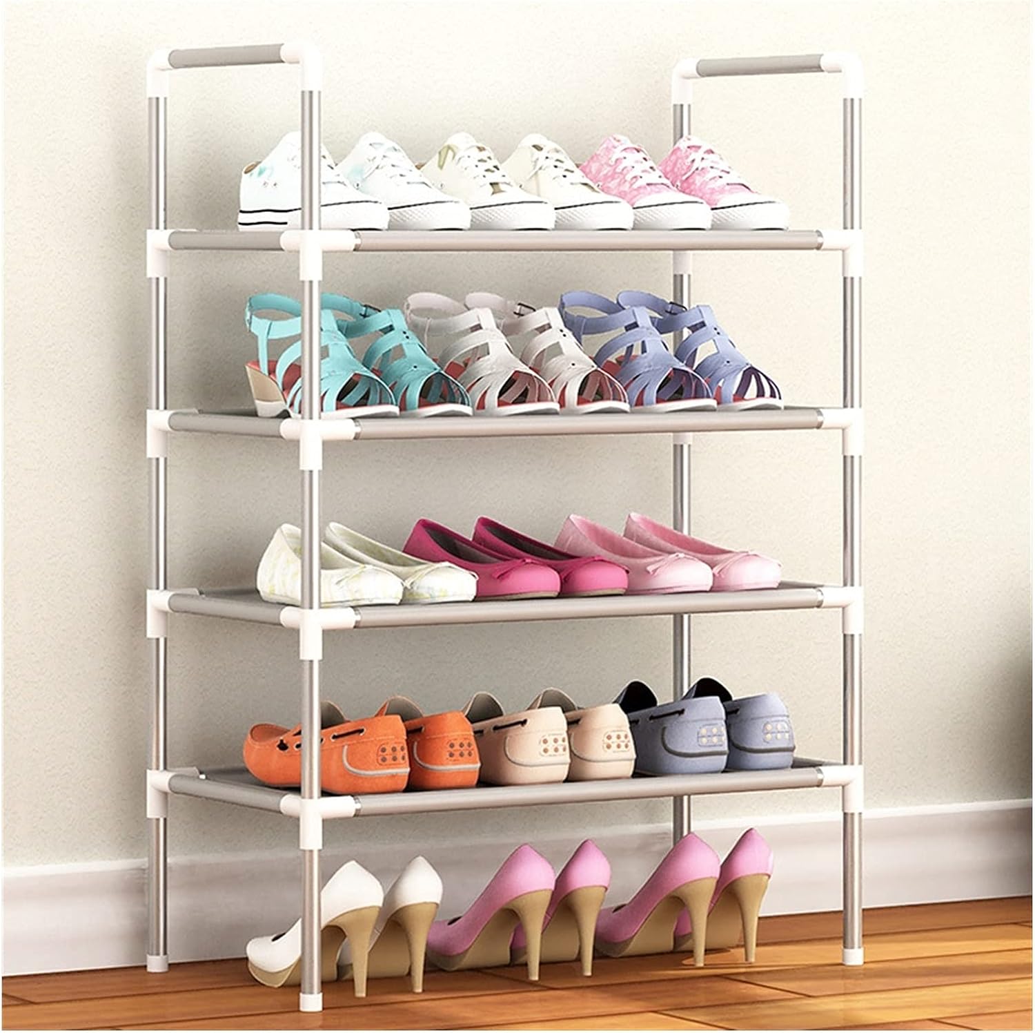 GUOQUNYC Shoe Shelf Multilayer Shoe Rack Organizer Metal Shoe Cabinets Furniture 2/3/4/5/6 Layer Shoes Shelves Organizer Stand Easy to Install Shoe Rack Organizer (Color : 4 Layers) (4 Layers)