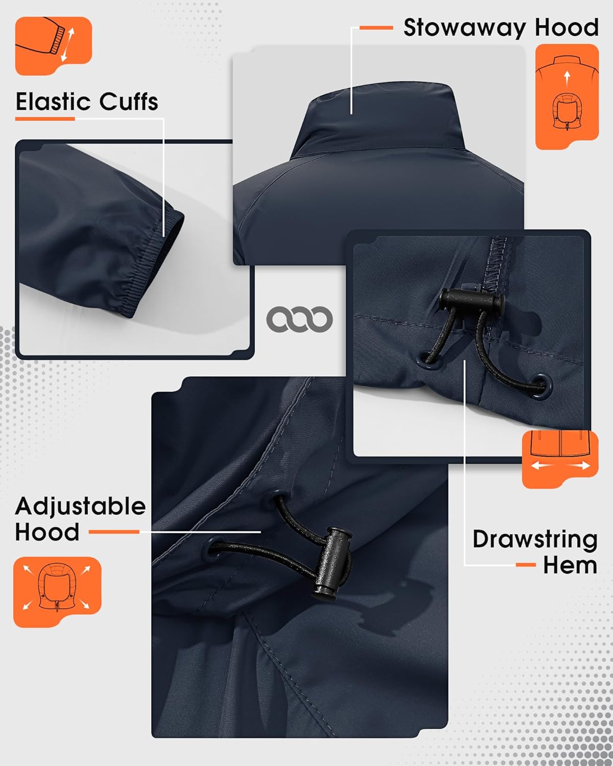 33,000ft Men's Rain Jacket Waterproof Lightweight Raincoat Packable Rain Shell Windbreaker with Hood for Golf Hiking Travel - Image 3