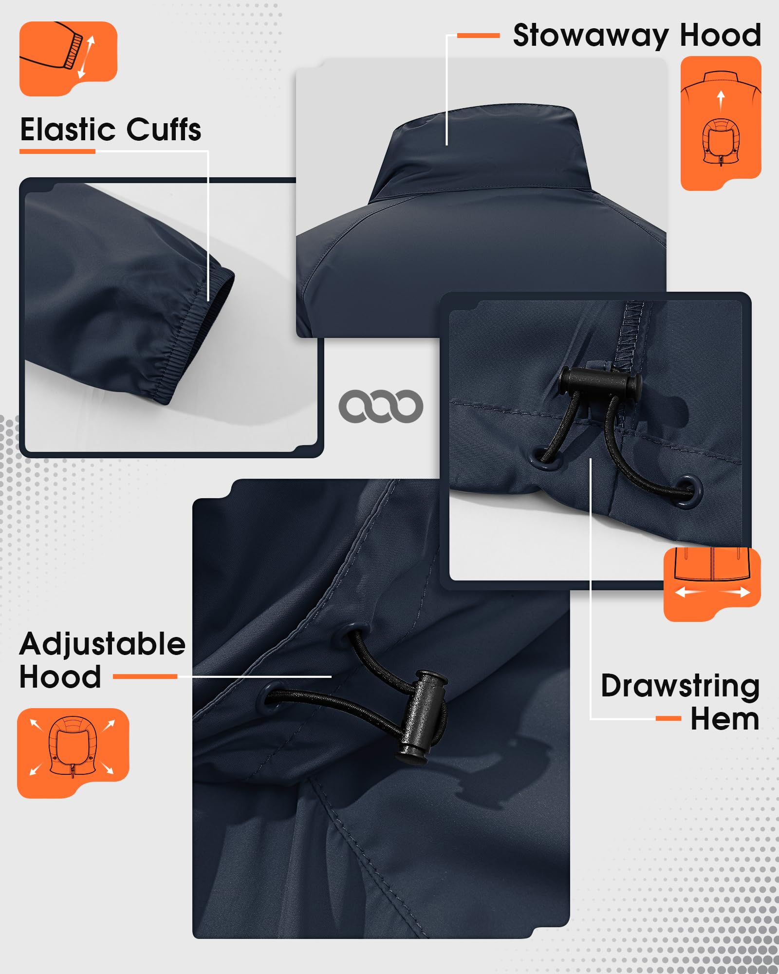33,000ft Chaqueta impermeable para hombre, ligera, plegable, cortavientos con capucha para golf, senderismo, viajes