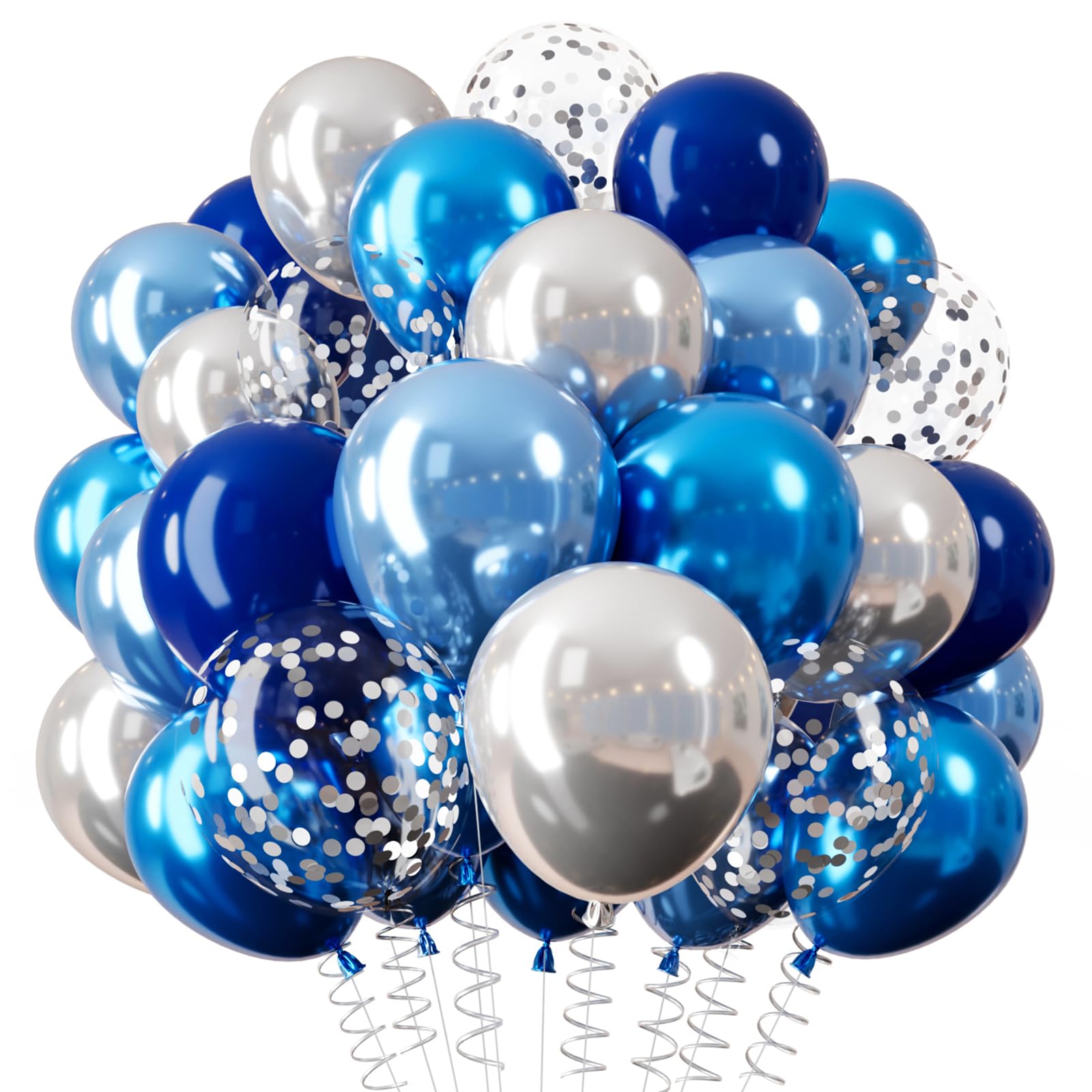 QIFU Blue and Silver Balloons, 12inch Silver Navy Blue Balloons with Confetti Helium Balloon Birthday Balloon for Men Boys Birthday Confirmation Communion Christening Baby Shower Graduation Prom 2026