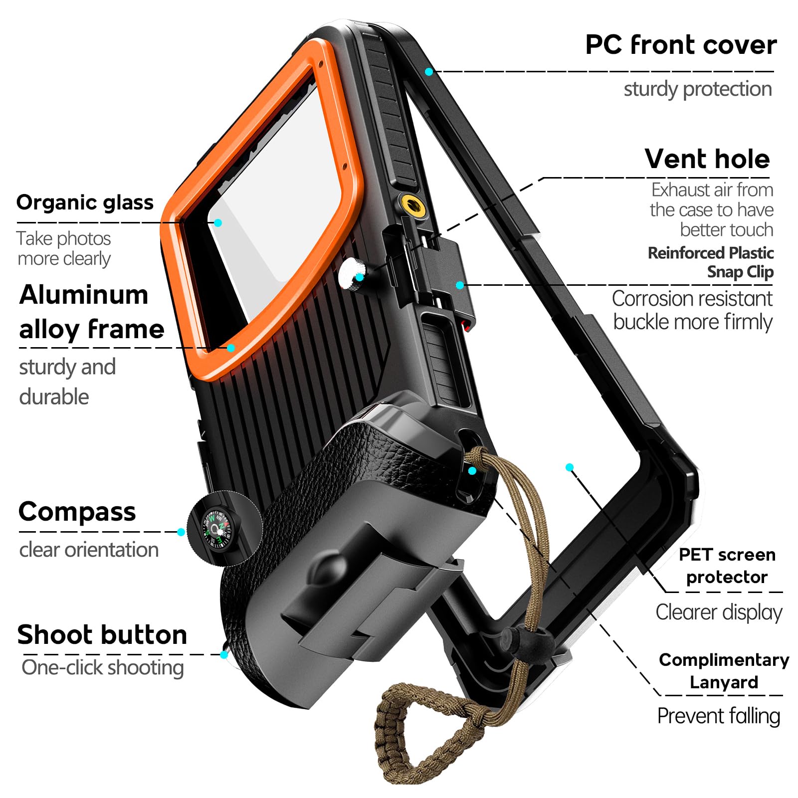 BDIG Custodia subacquea Compatibile con iPhone 17/17 Air/17 Pro/17 Pro Max/16/16 Plus/16 Pro/16 Pro Max/15/14, IP68, custodia impermeabile per Immersioni snorkeling, surf, foto e video [15m/50ft]
