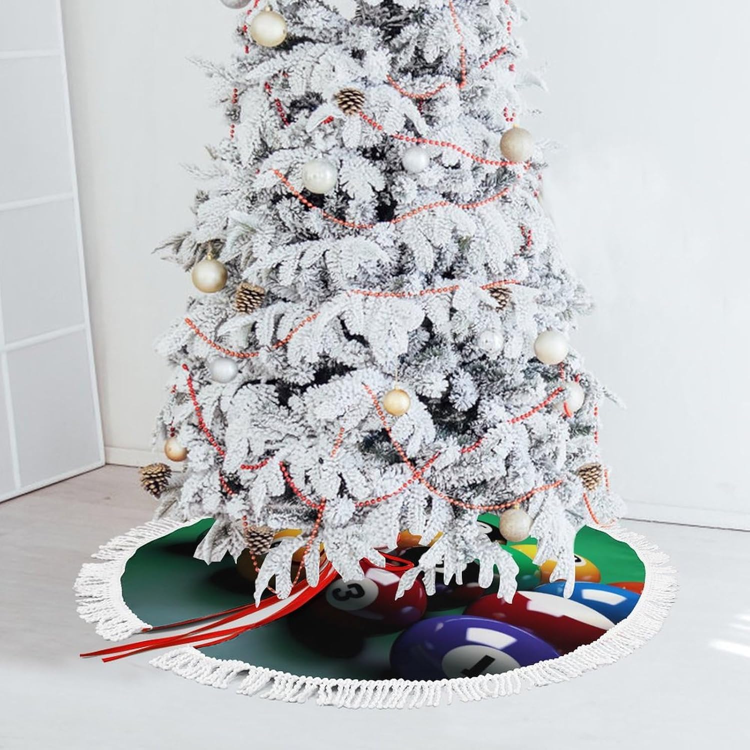 Billiards Printed Christmas Tree Skirt 48 Inch Tree Skirt Christmas Tree Collar Christmas Tree Decorations Winter Xmas Tree Mat