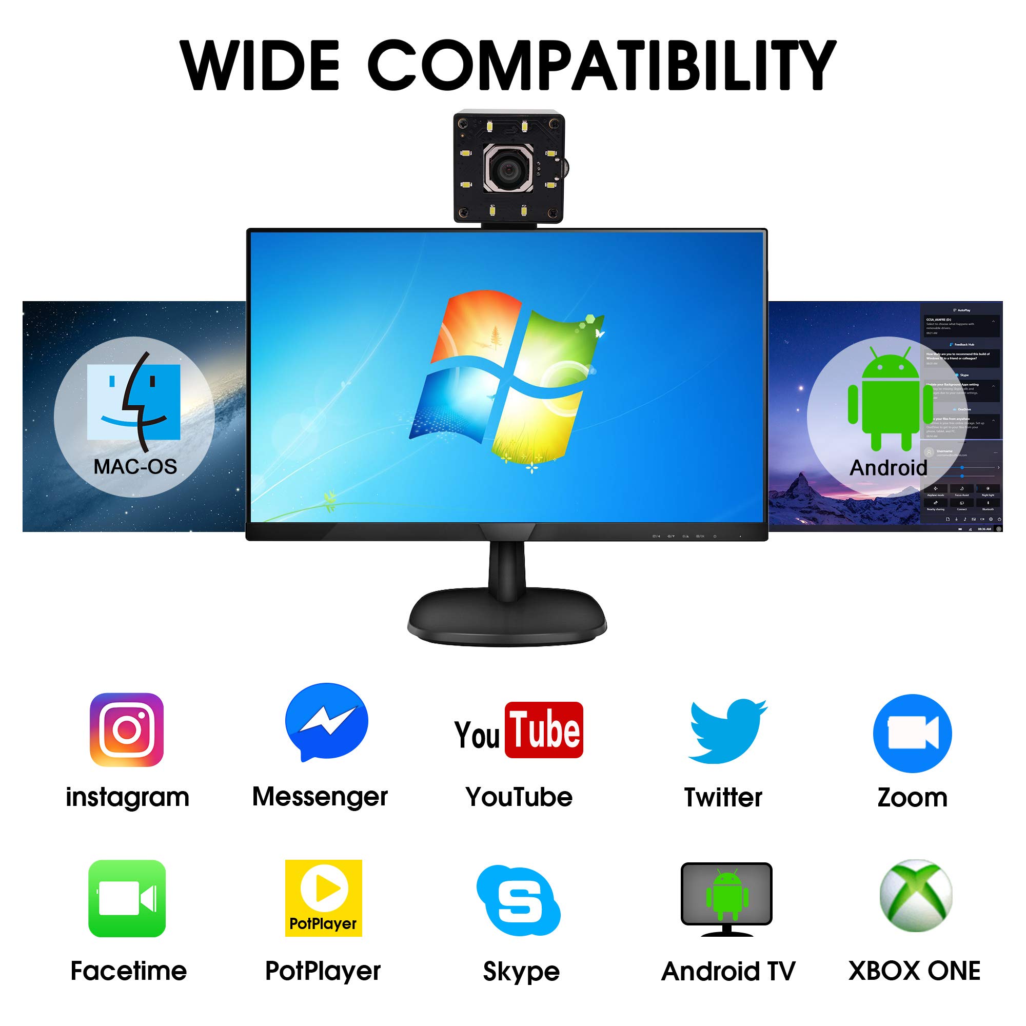 Svpro Auto Focus 4K USB Camera 30 pfs UHD Computer Camera IMX415 Sensore 100° senza distorsione, Mini Camera Plug&Play Webcam con luce LED per visione industriale, streaming di lezioni online