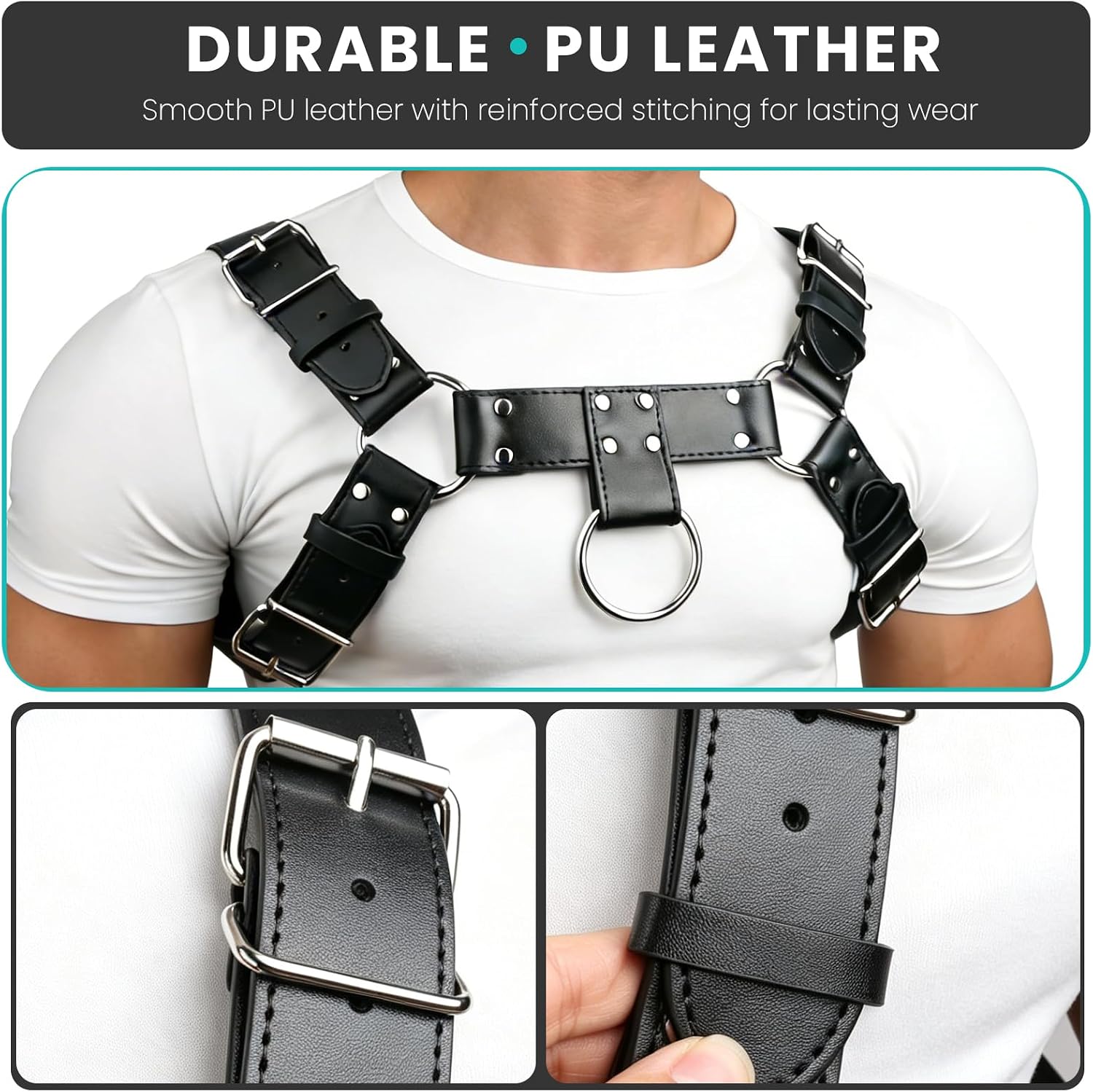 PU Leather Chest Harness for Men Male Rave Outfit Costume Cosplay Top