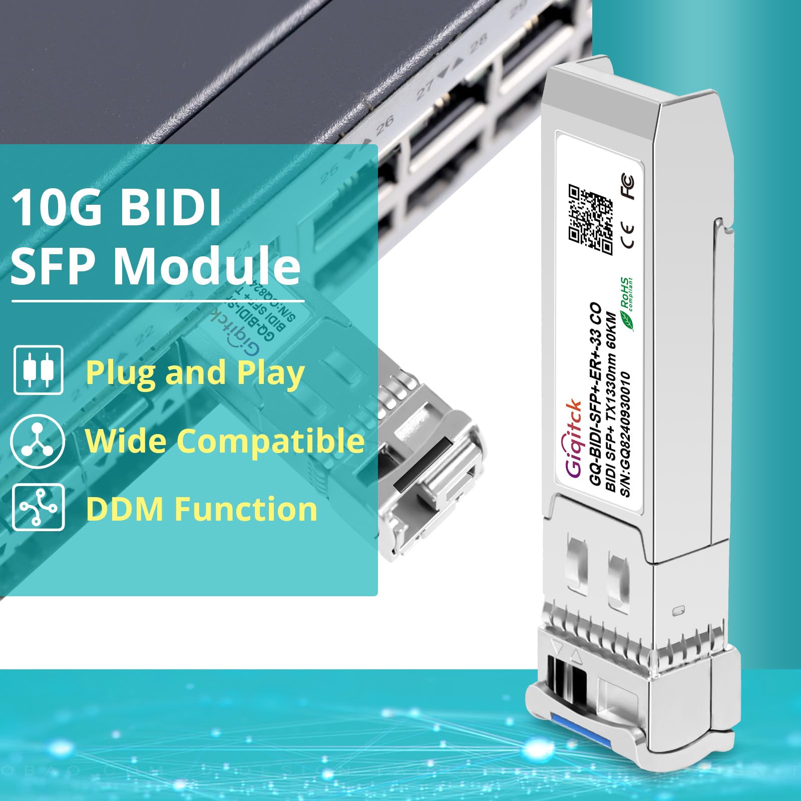 1 paire de modules 10GBASE-BX60-UD BiDi SFP+, TX 1270 nm/1330 nm, RX 1330 nm/1270 nm, 60 km DOM Simplex LC/UPC SMF réseau émetteur-récepteur optique Mini Gbic pour générique