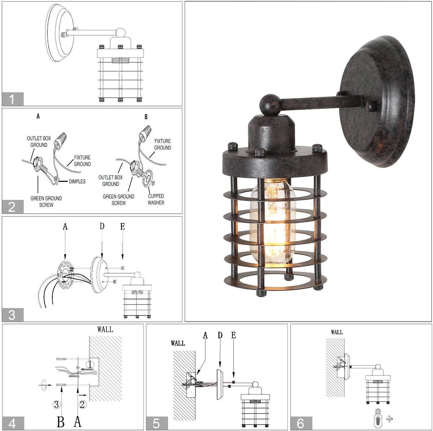 Farmhouse Wall Sconces Lighting, Rustic Industrial Mini Cage Wall Mount Light Fixture for Bedroom, Kitchen, Living Room, Bathroom, and Hallway