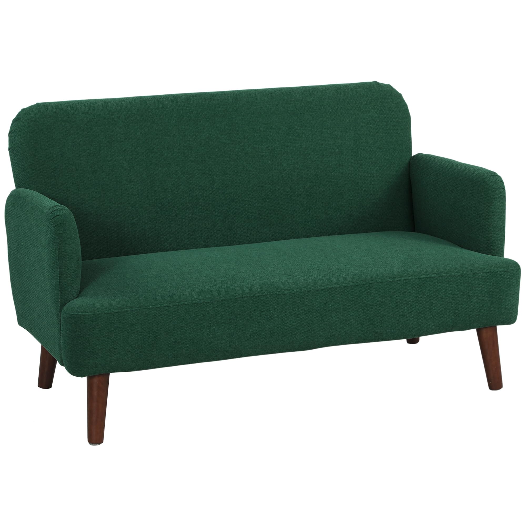 HOMCOM 2 Seater Sofa, Small Sofa with 21cm Thick Padding and Wood Legs, Modern Velvet Feel Fabric Loveseat for Living Room, Bedroom, Home Office, Dark Green