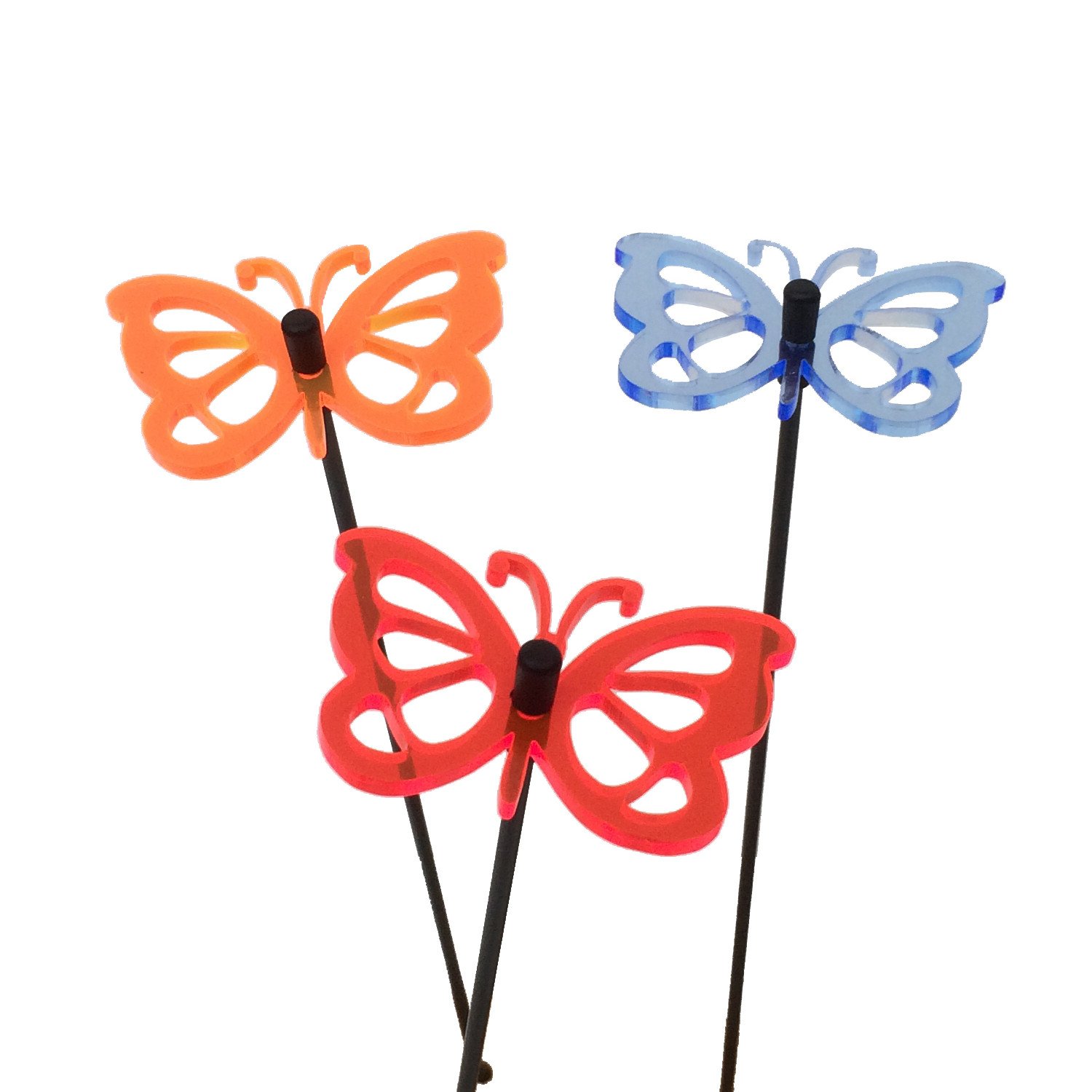 Set of 3 Glowing Comma Butterfly SunCatcher Garden Decor Decorative Garden Stakes 25cm/10 inches high Outdoor Yard Accessory Gardeners Gift, Colour:red/blue/orange (3) BO โ image 1