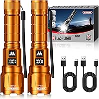Vista 8 de WdtPro Linterna LED Recargable Paquete de 2, Linterna Táctica Súper Brillante con Zoom de 6000 Lúmenes con Pantalla Digital LCD, Linterna