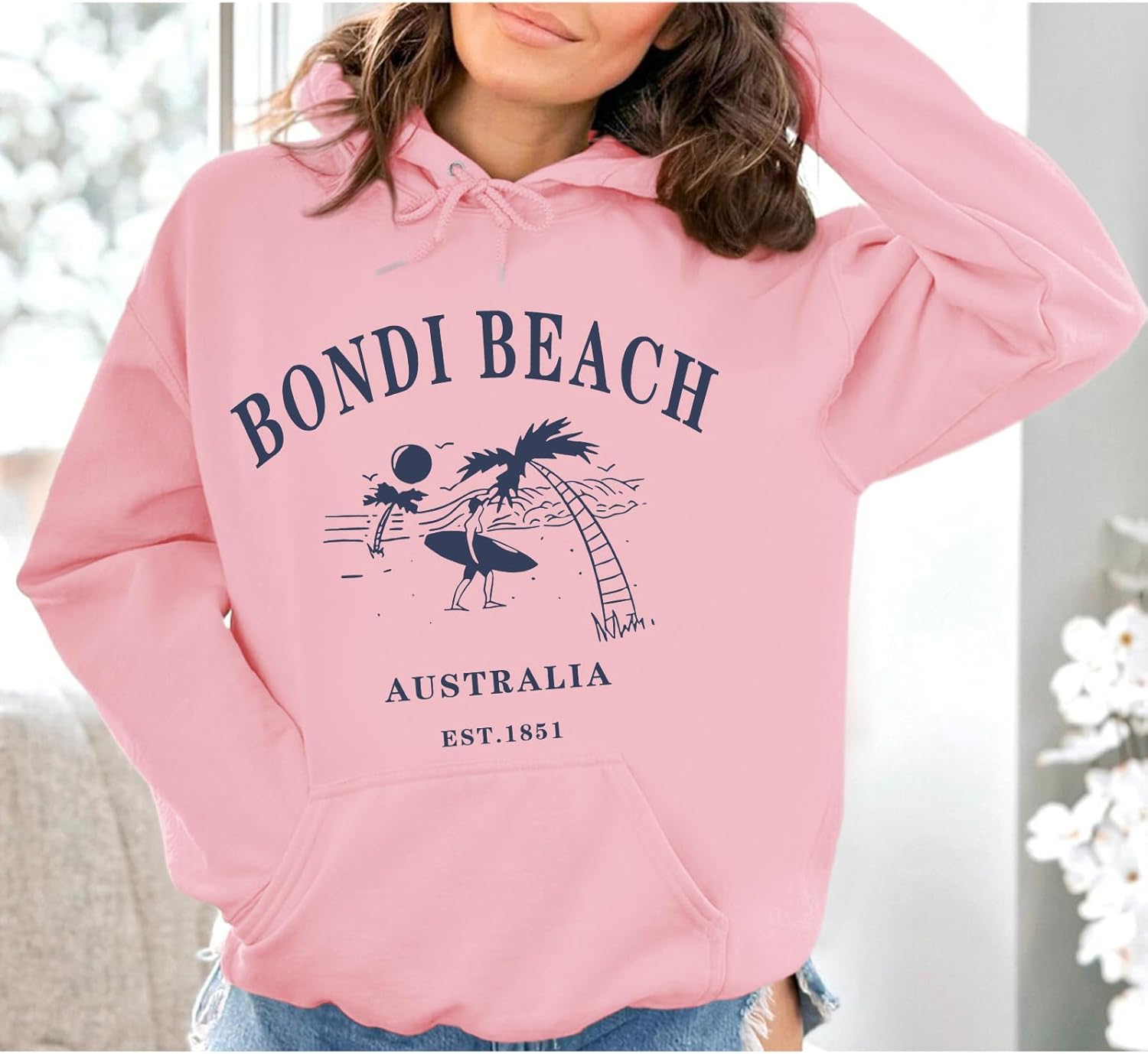 BINTEHGS Oversized Graphic Hoodies Palm Beach Hoodie Women Preppy Pullover Sweatshirt Letter Print Casual Sweatshirts Tops - Image 5