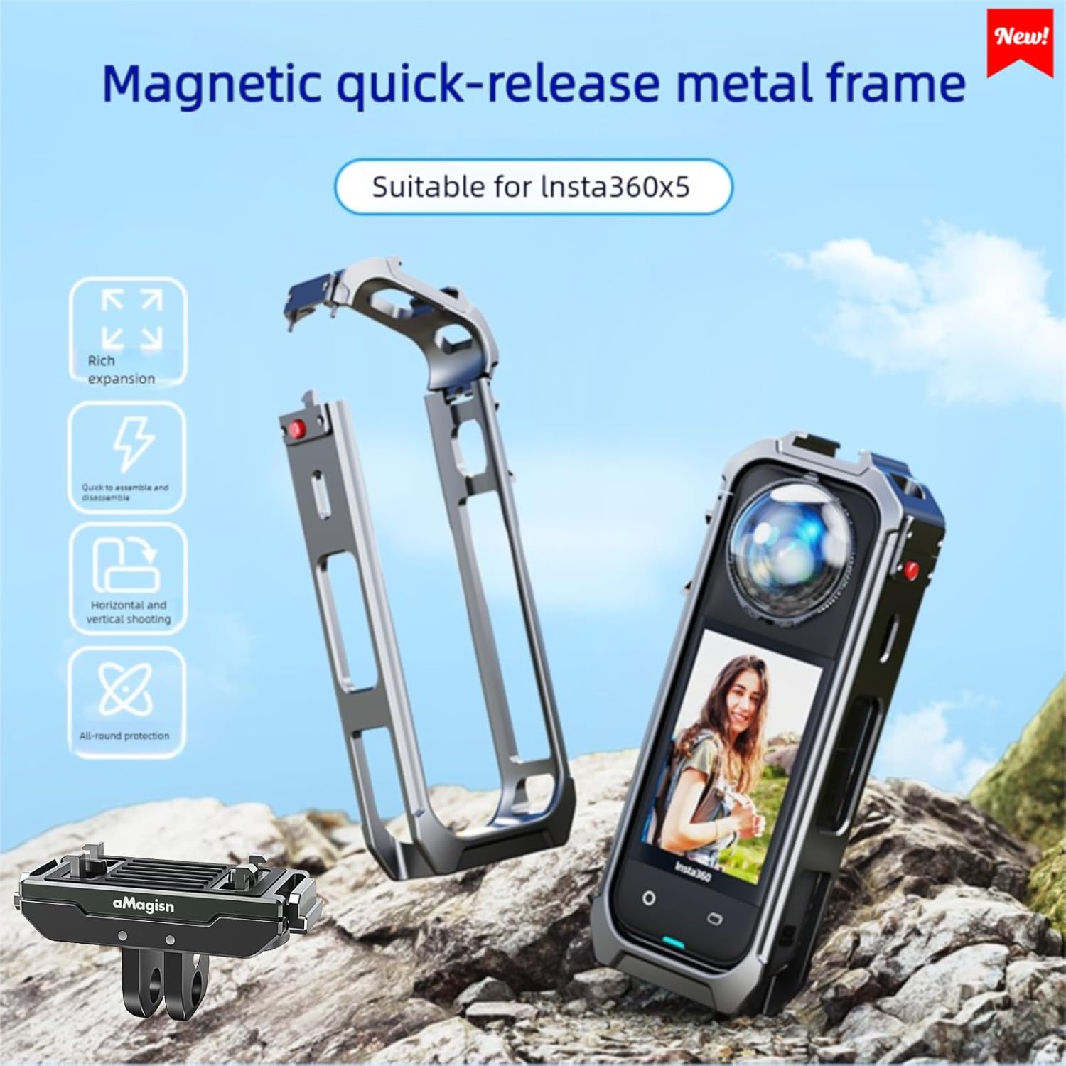 Insta 360 X5 Metal Frame Cage Quick Release Mount for Insta360 X5 X 5 Aluminum Case Bag Housing Shell