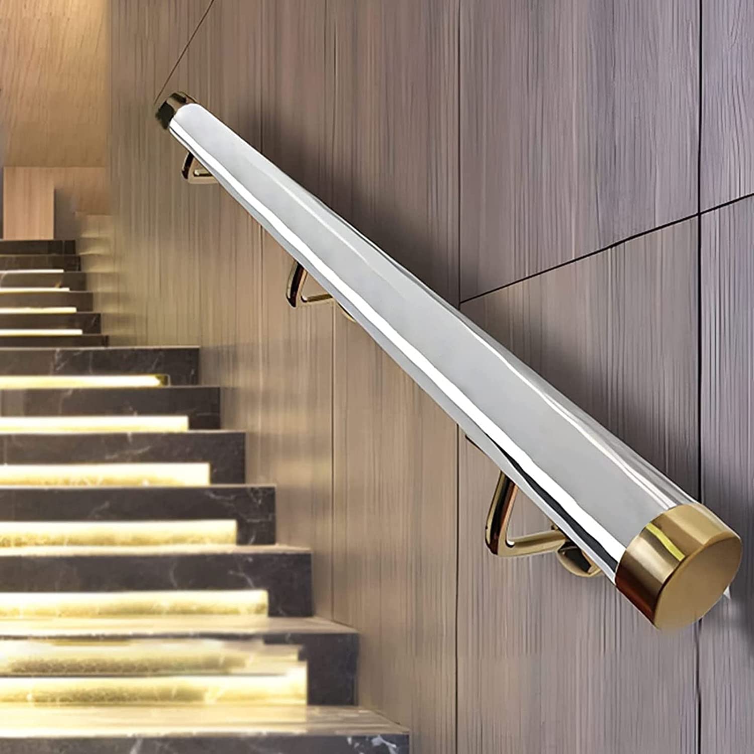 Vividcrate Golden Clear Acrylic Stair Handrail - Custom Length Non-Slip Wall Mount Railing(,3.2Meters)
