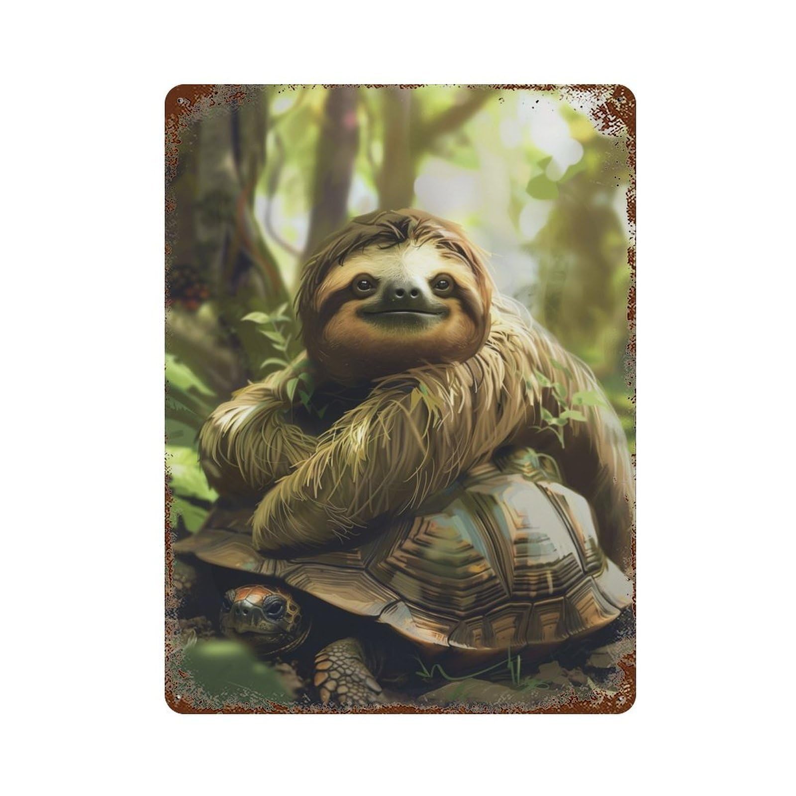 Sloth Chilling Turtle Back 15.7"x11.8" Retro Metal Sign, Industrial Home Decor for Basement, Hobby Room And Garage Decor