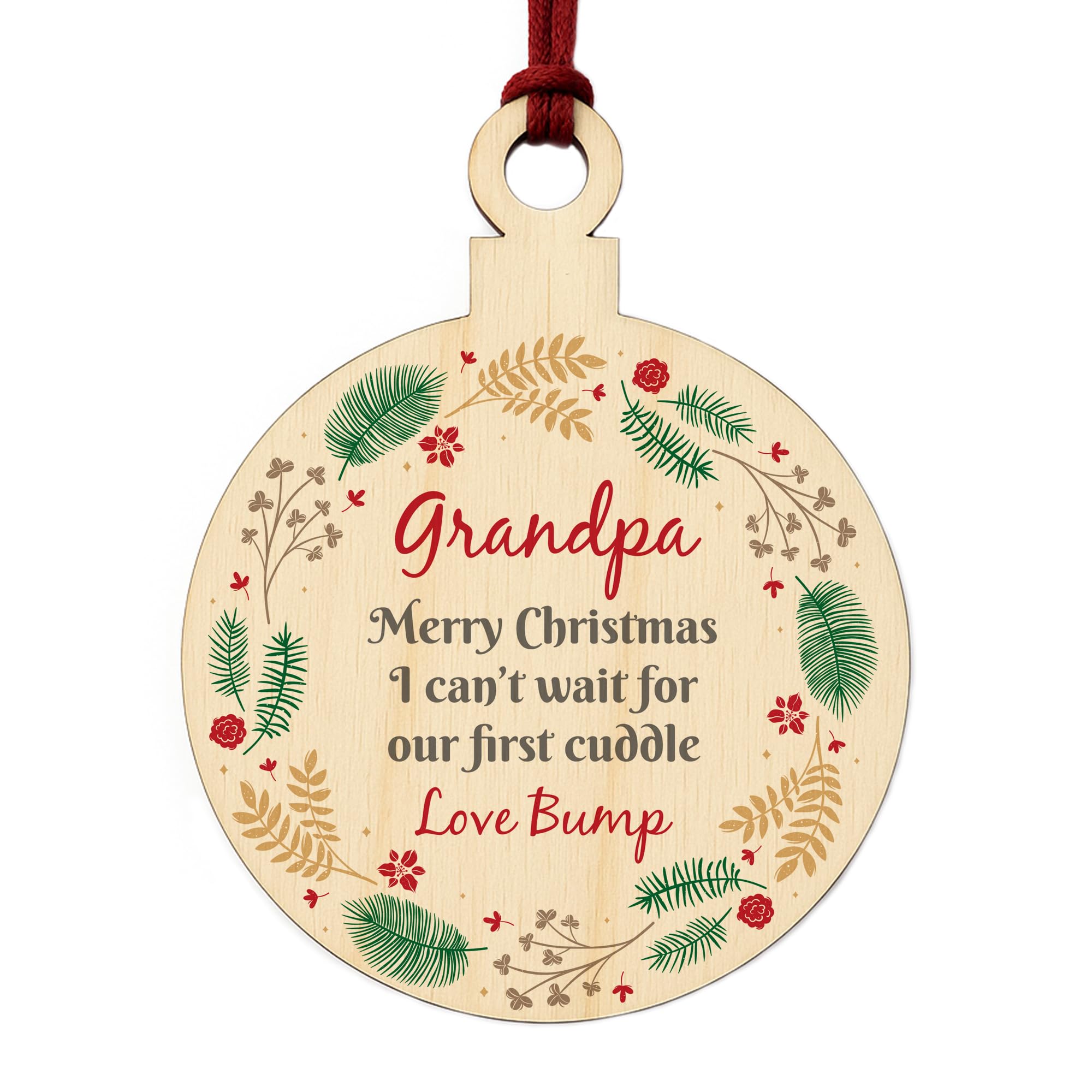 Red Ocean Merry Christmas Grandpa To Be From Bump Wooden Bauble For New Grandpa Christmas Tree Decoration Baby Bump Beautiful Keepsake