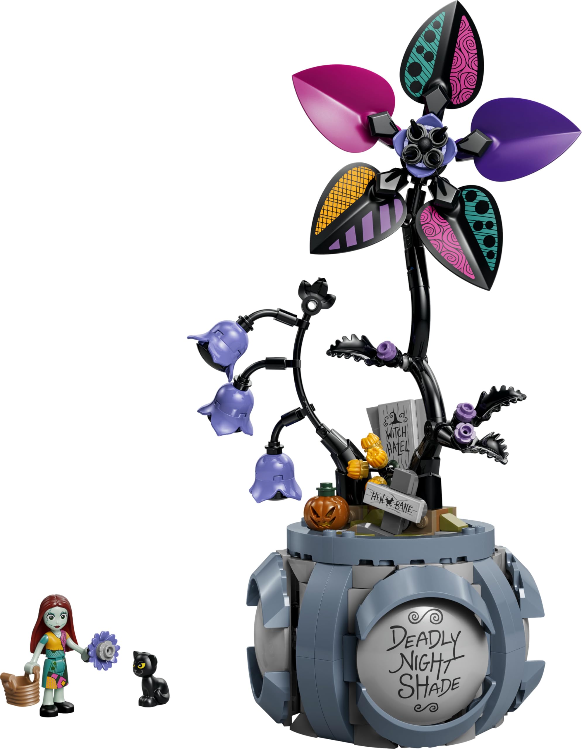 LEGO | Disney Maceta de Sally - Decoración del Dormitorio con 2 Flores Artificiales, Mini Muñeca y Gato Negro de Juguete - Regalo para Niñas de 9+ Años y Fans de Pesadilla Antes de Navidad - 43288